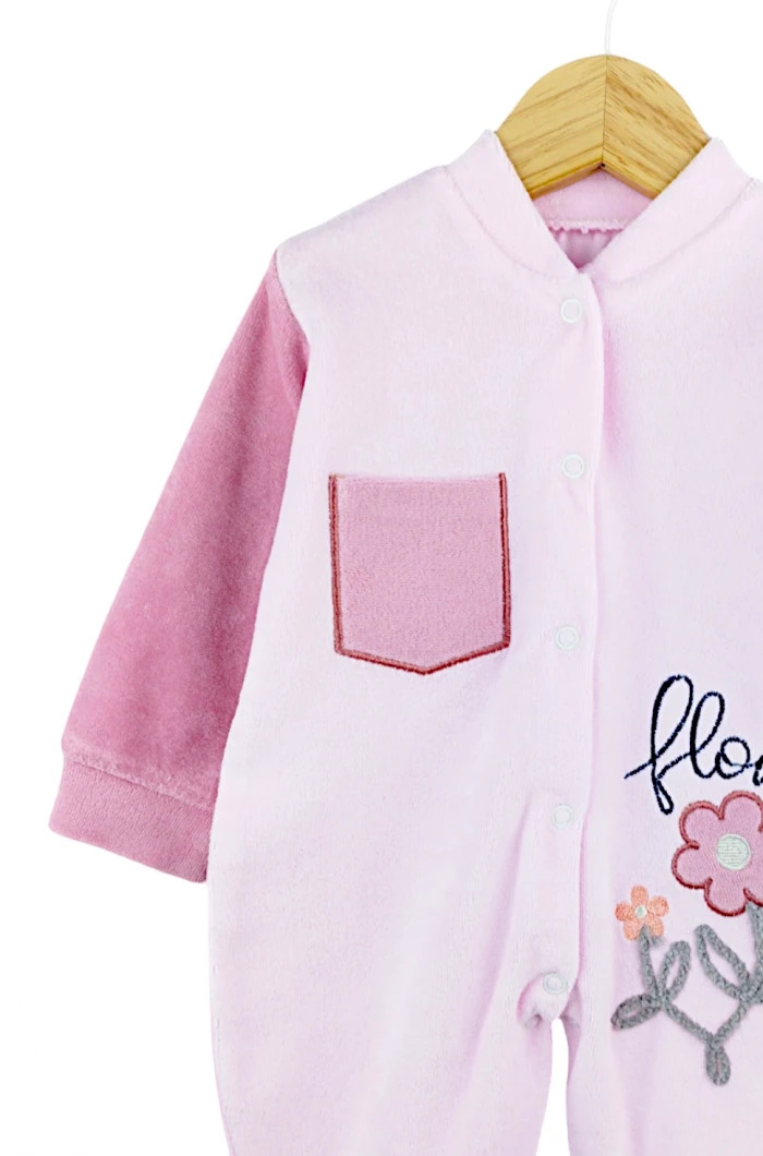 PEMBE RENK ÇİÇEK DETAYLI BEBEK TULUM