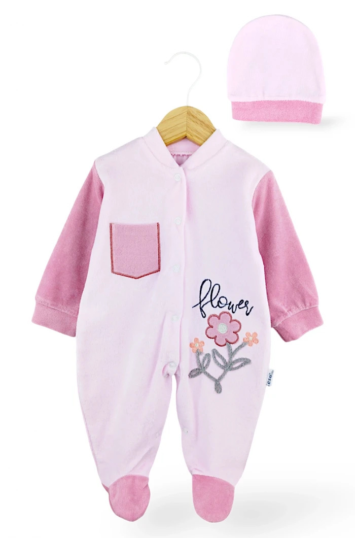PEMBE RENK ÇİÇEK DETAYLI BEBEK TULUM