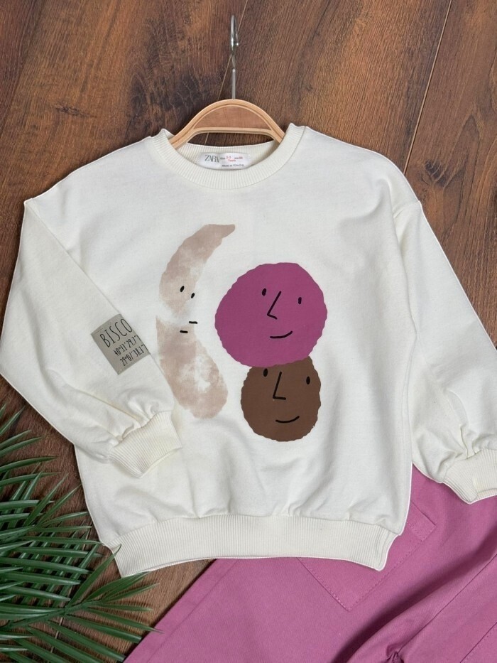 Krem Renk %100 Pamuklu Gabardin Pantolonlu Likralı Cepli Kız Çocuk Takım