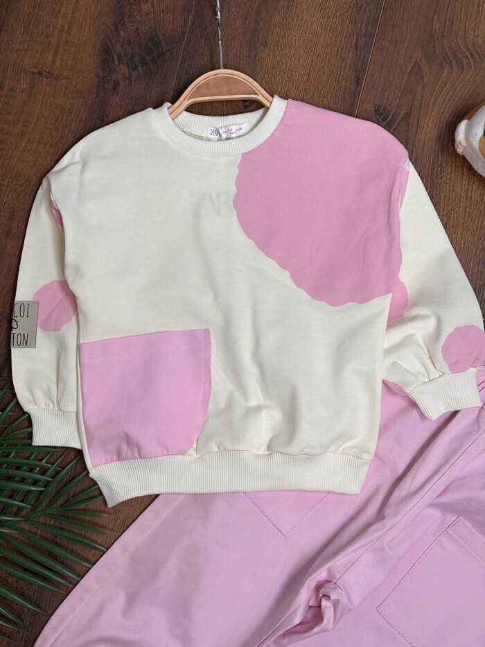 Pembe %100 Pamuklu Mevsimlik Uzun kollu Kız Çocuk Takım