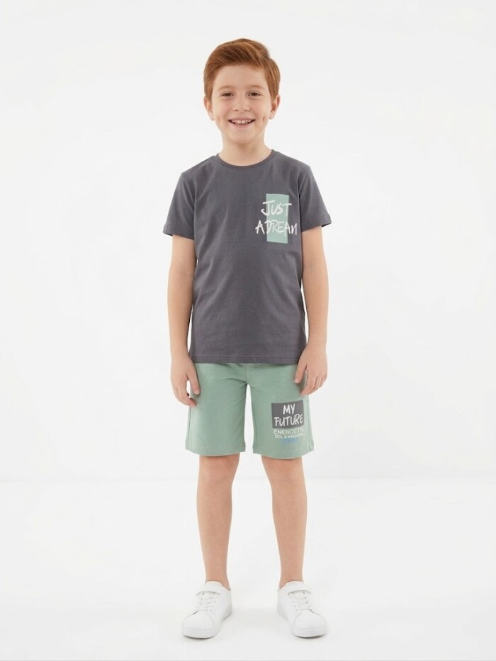 Pamuklu  Just Deram Yazılı 2li Şortlu Erkek Çocuk Takım