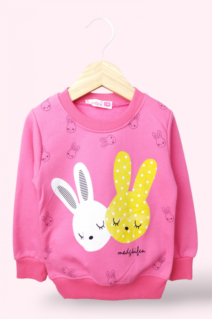 PEMBE RENK PEMBIX YENI SEZON UZUN KOLLU, LASTİKLİ PAÇA, PAMUKLU, TAVŞAN DESENLİ, YAZLIK KIZ ÇOCUK & BEBEK SWEATSHIRT