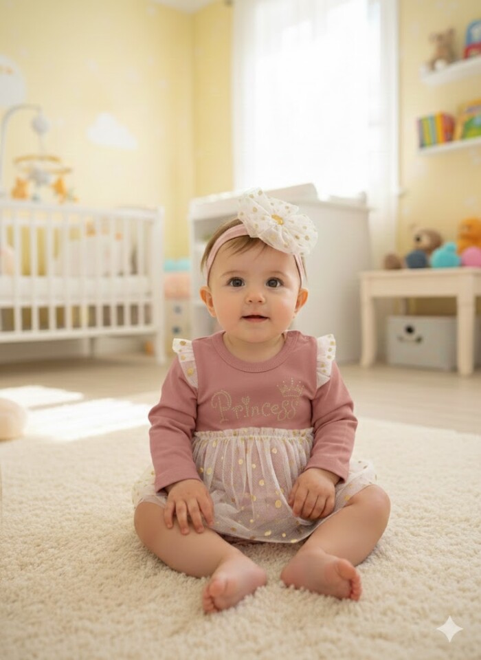 Pamuklu Prenses İşlemeli Dantelli Kız Bebek Elbise