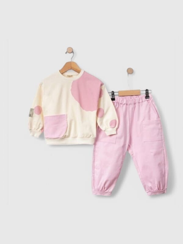 Pembe %100 Pamuklu Mevsimlik Uzun kollu Kız Çocuk Takım
