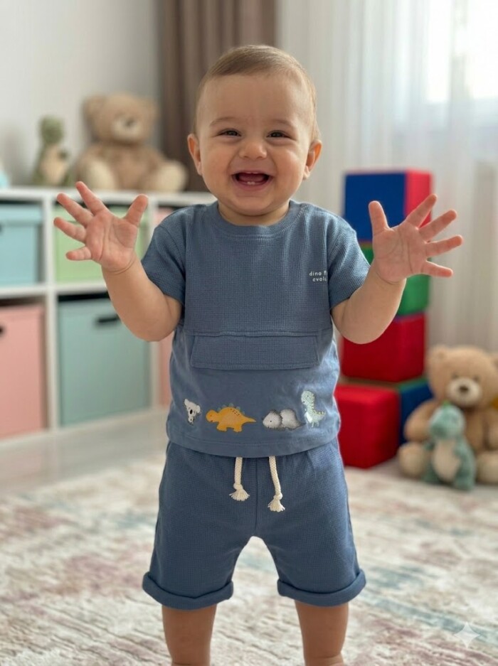 Pamuklu Dinazor Detaylı 2li Erkek Bebek Takım