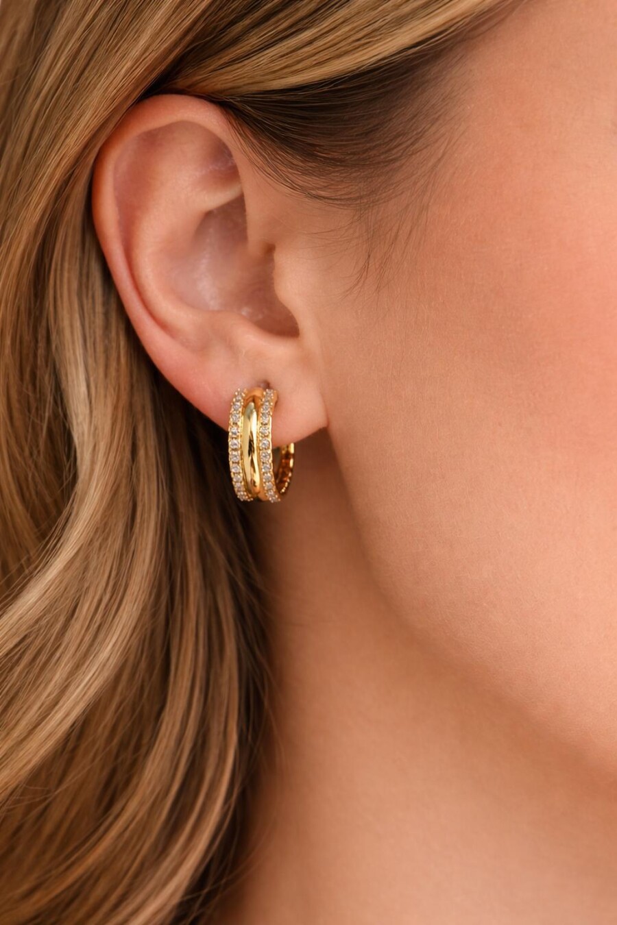 Mini Taşlı Gold Halka Küpe 50