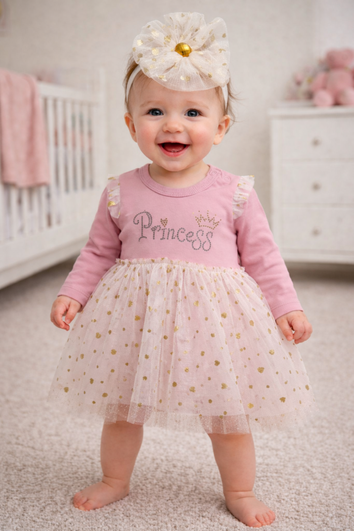 Pamuklu Prenses İşlemeli Dantelli Kız Bebek Elbise