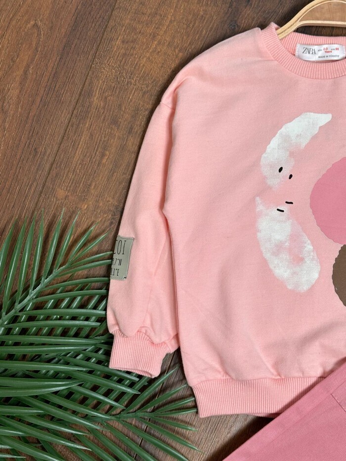 Pembe Renk %100 Pamuklu Gabardin Pantolon Likralı Cepli Kız Çocuk Takım