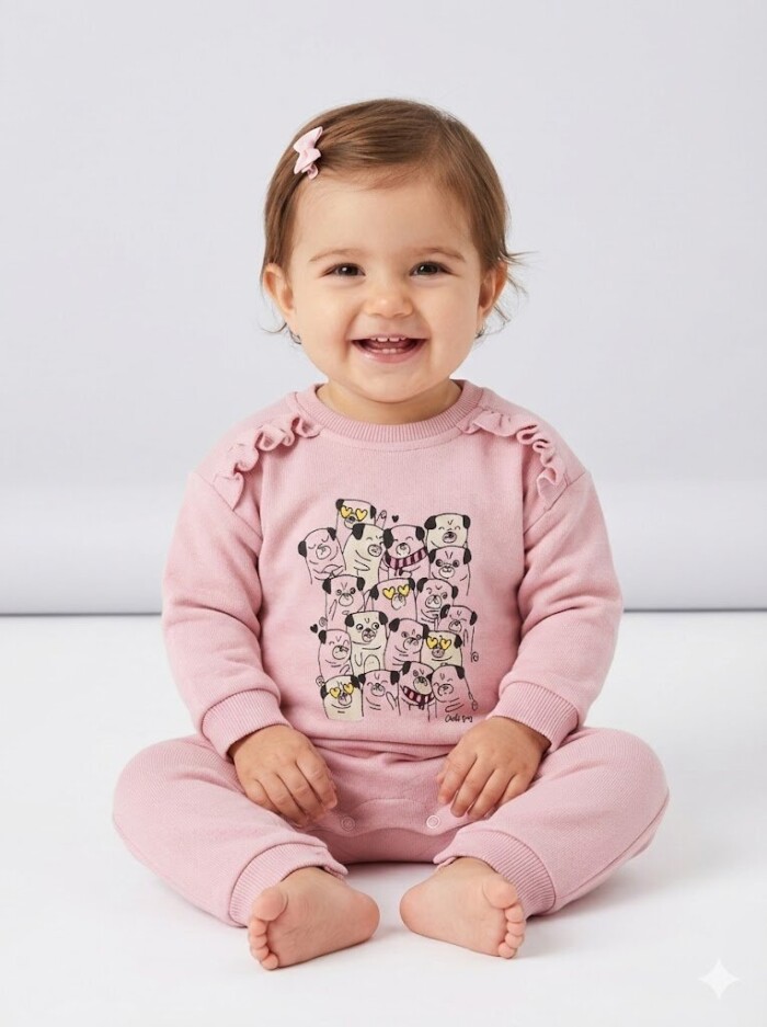 Selanik Örgüsü Pamuklu Animals Detaylı Kız Bebek Tulum