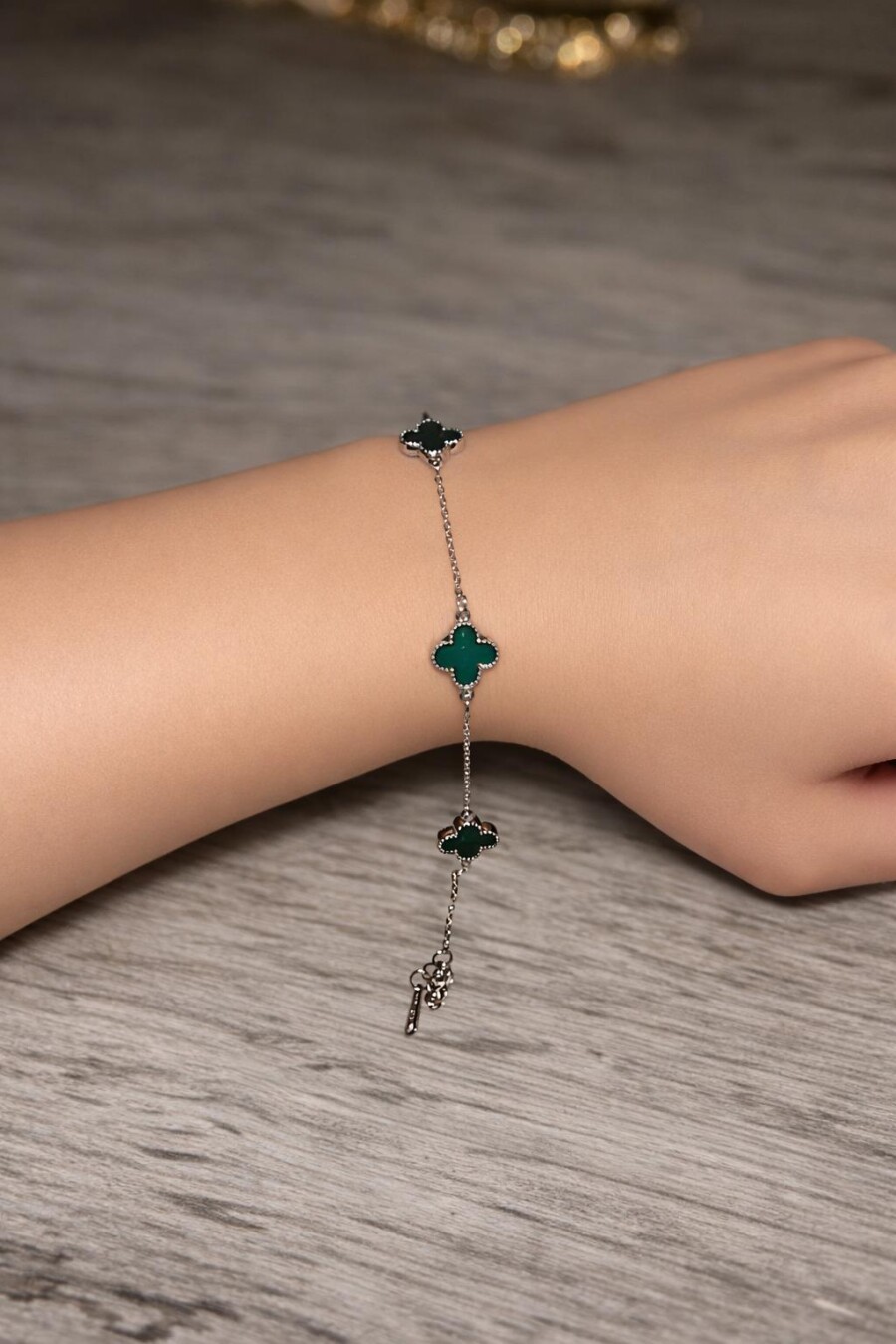 Yeşil Yonca Detaylı Çelik Bileklik 12