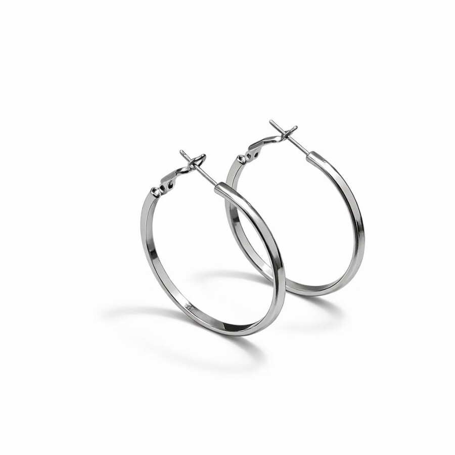 Klasik Gümüş Renk Halka Küpe 64