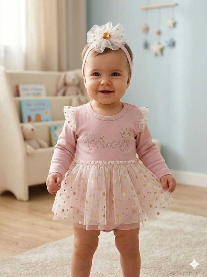 Pamuklu Prenses İşlemeli Dantelli Kız Bebek Elbise