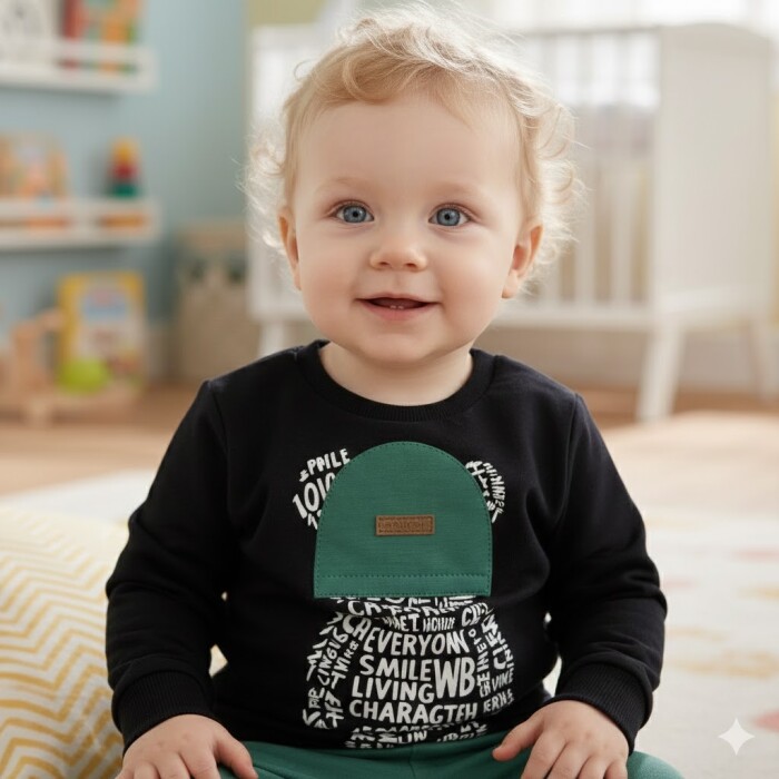 Pamuklu  Ayıcık Detaylı 2li Erkek Bebek Takım