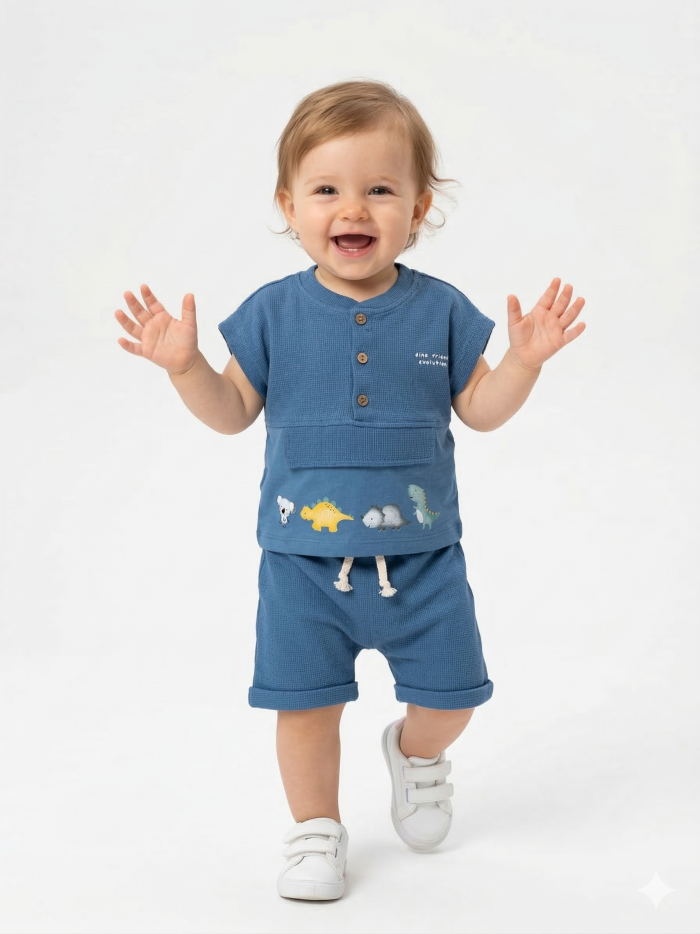 Pamuklu Dinazor Detaylı 2li Erkek Bebek Takım