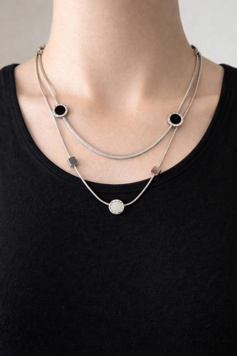 İkili Gümüş Renk Çelik Kolye 96