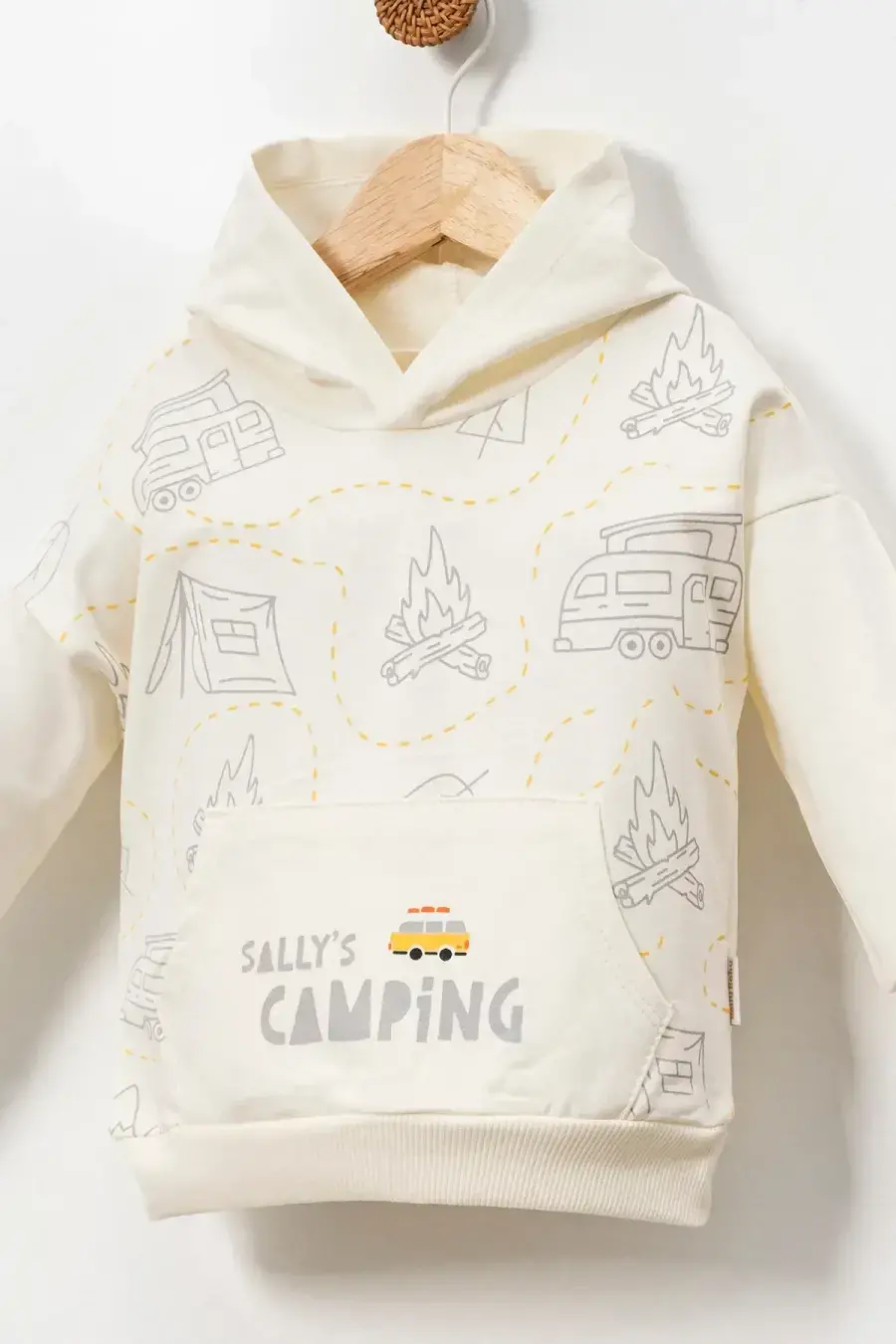 Gri Camping Mevsimlik Kapüşonlu Kanguru Cep 2li Erkek Bebek Takım