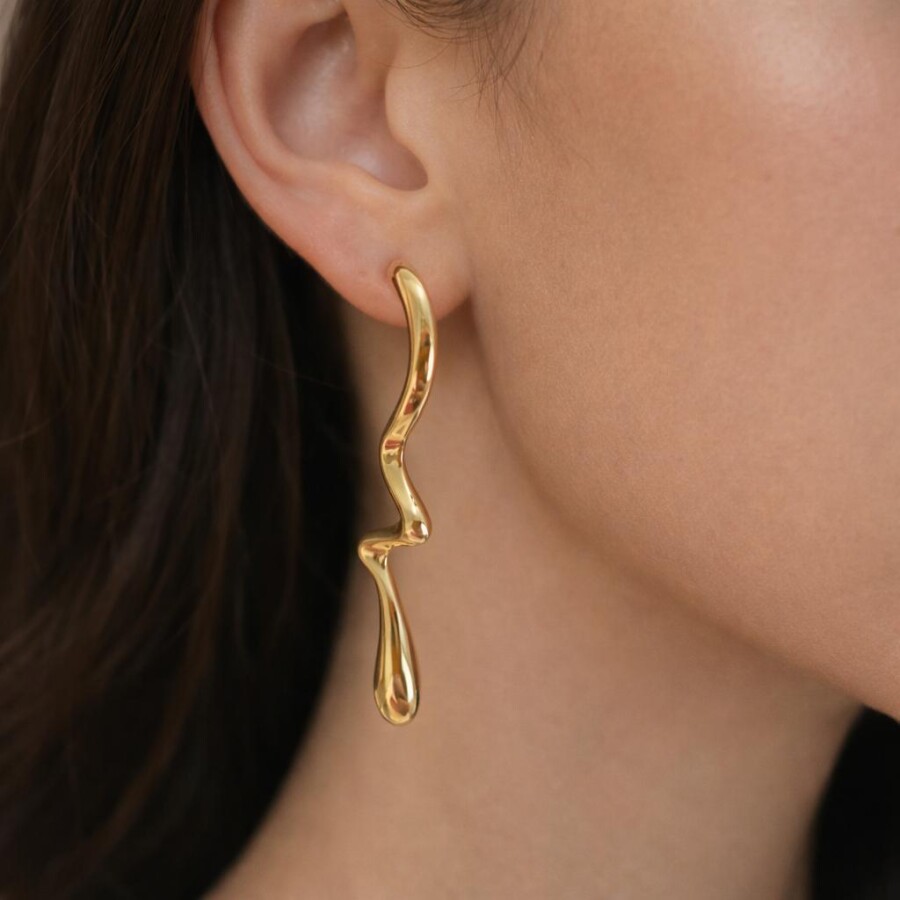 Gold Renk Asimetrik Uzun Küpe 43