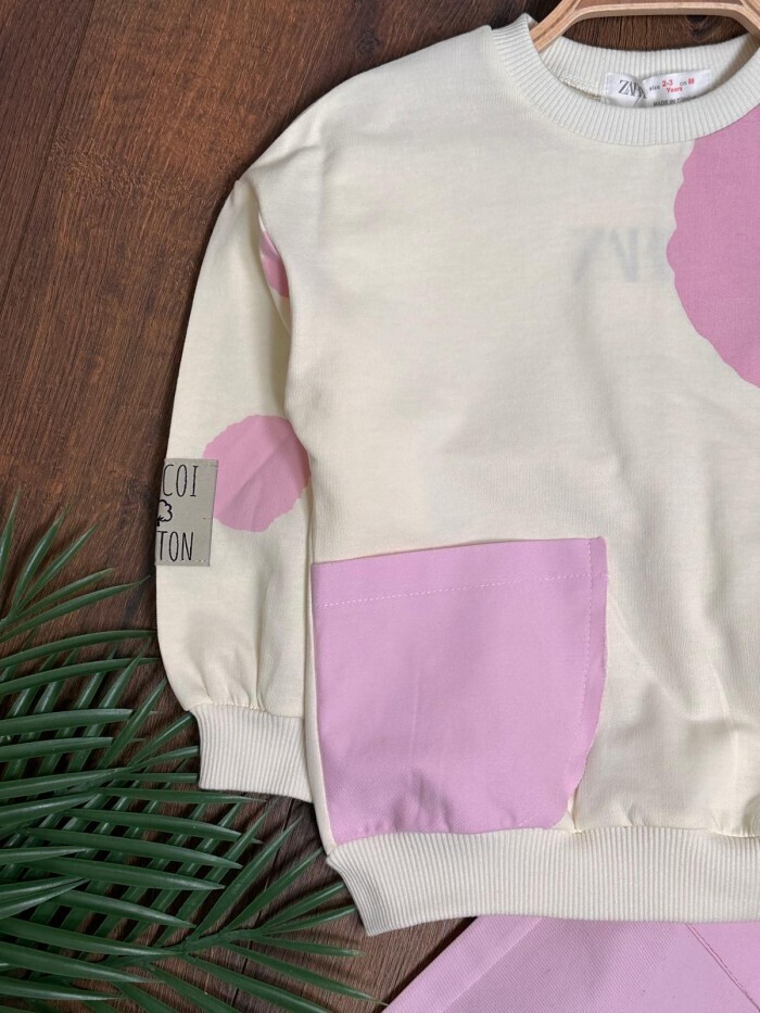 Pembe %100 Pamuklu Mevsimlik Uzun kollu Kız Çocuk Takım