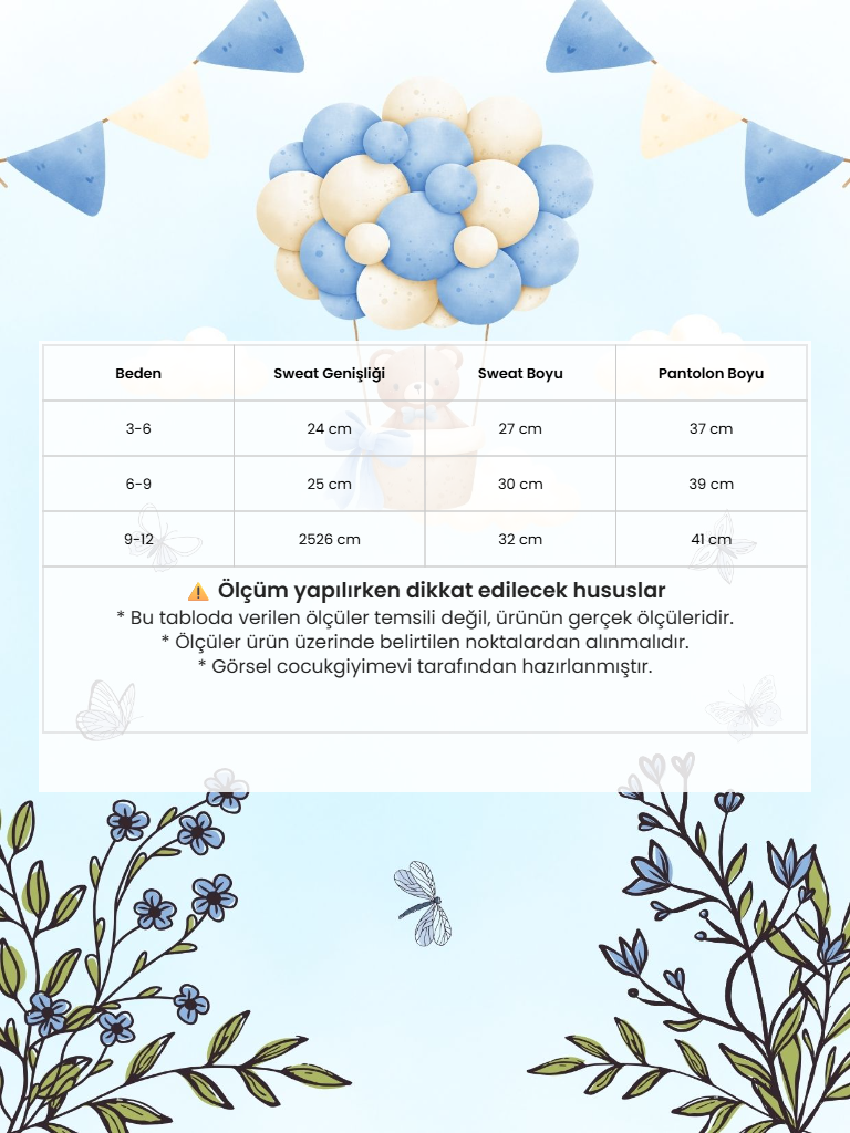 Organik Çiçek Desenli Erkek Bebek 2li Takım