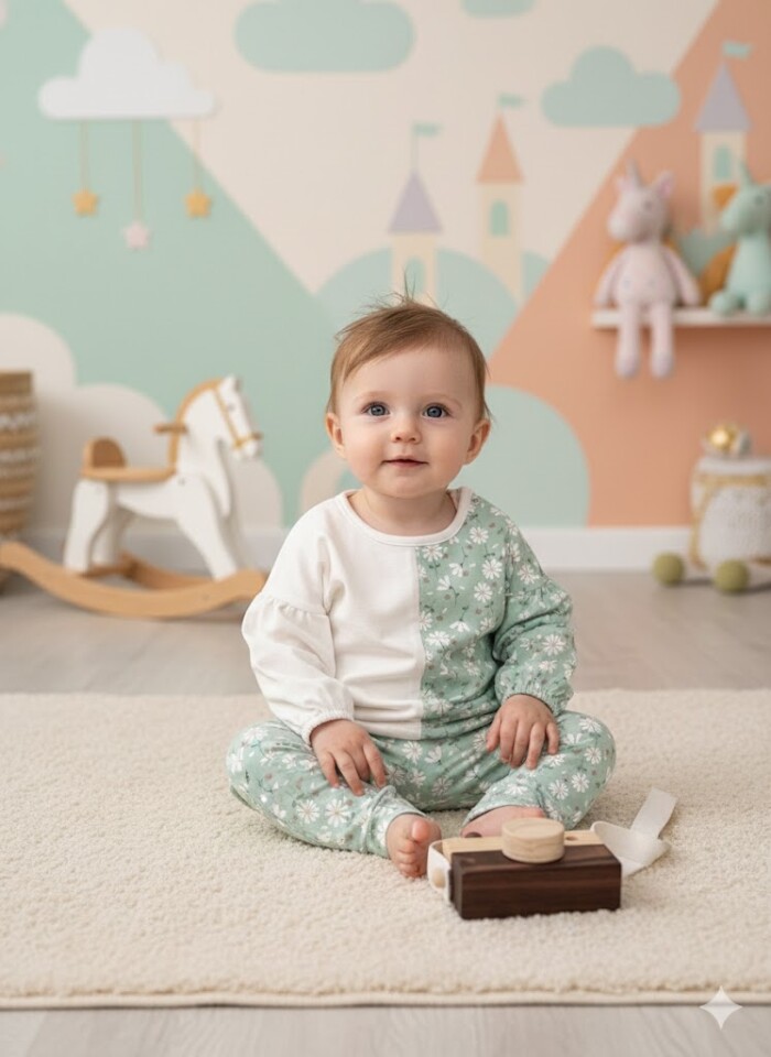 Pamuklu Penye Kumaş Esnek Günlük 2li Kız Bebek Takım