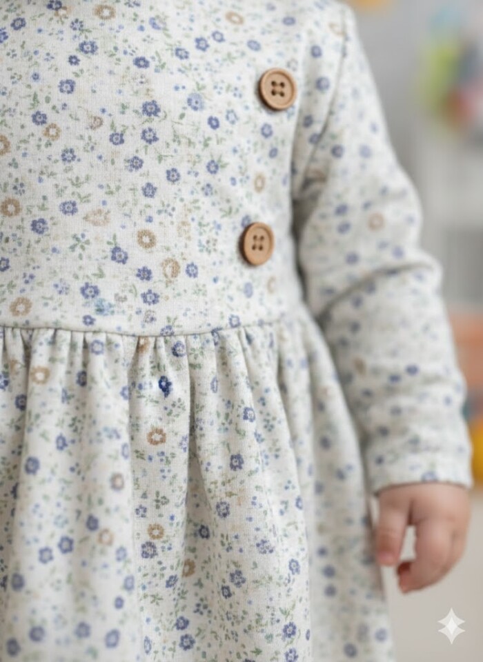 Organik Çiçek Desenli Kız Bebek Elbise