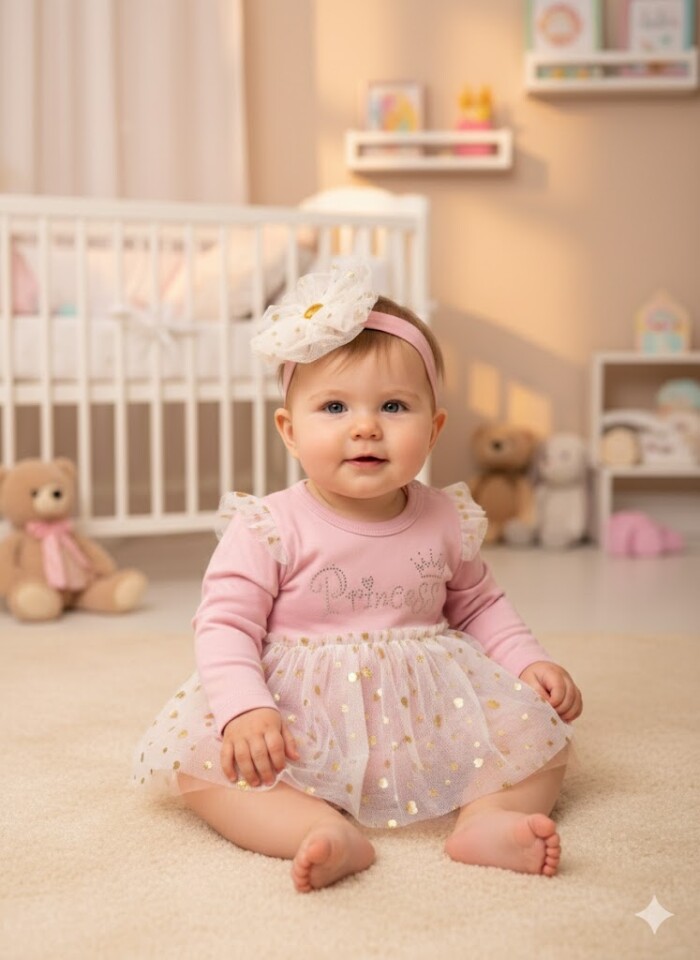 Pamuklu Prenses İşlemeli Dantelli Kız Bebek Elbise