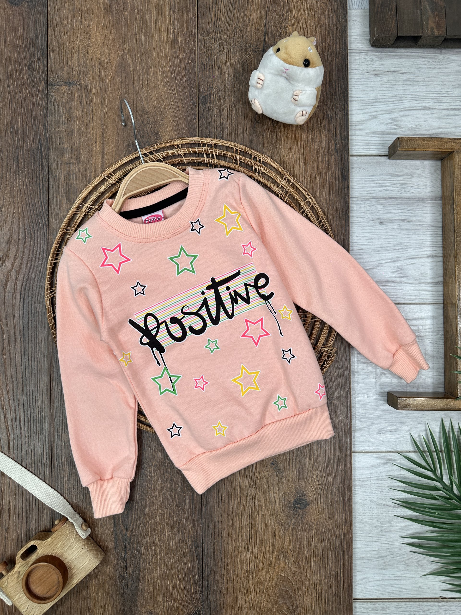 PEMBE RENK POSİTİVE YILDIZ DESENLI MEVSİMLİK SWEATSHIRT