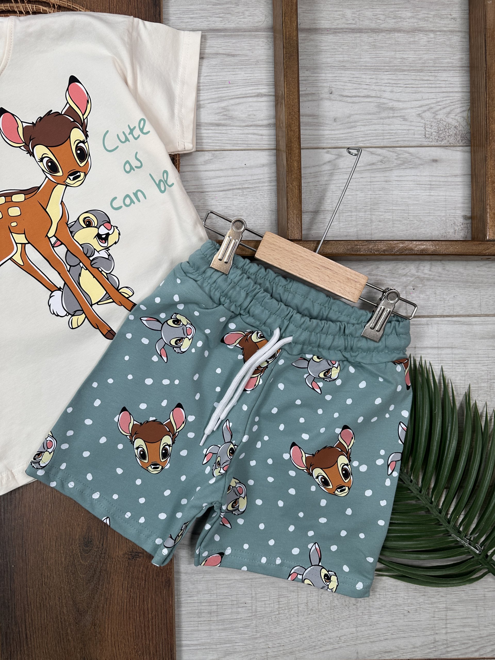 Yazlık Pamuklu Bambi Desenli Kiz Bebek 2li Takım