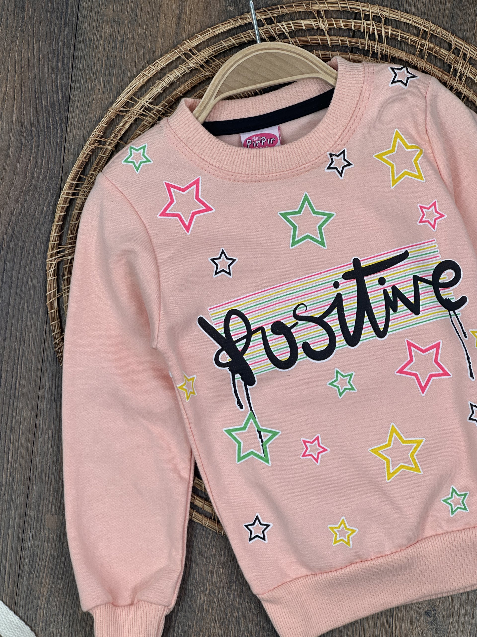 PEMBE RENK POSİTİVE YILDIZ DESENLI MEVSİMLİK SWEATSHIRT