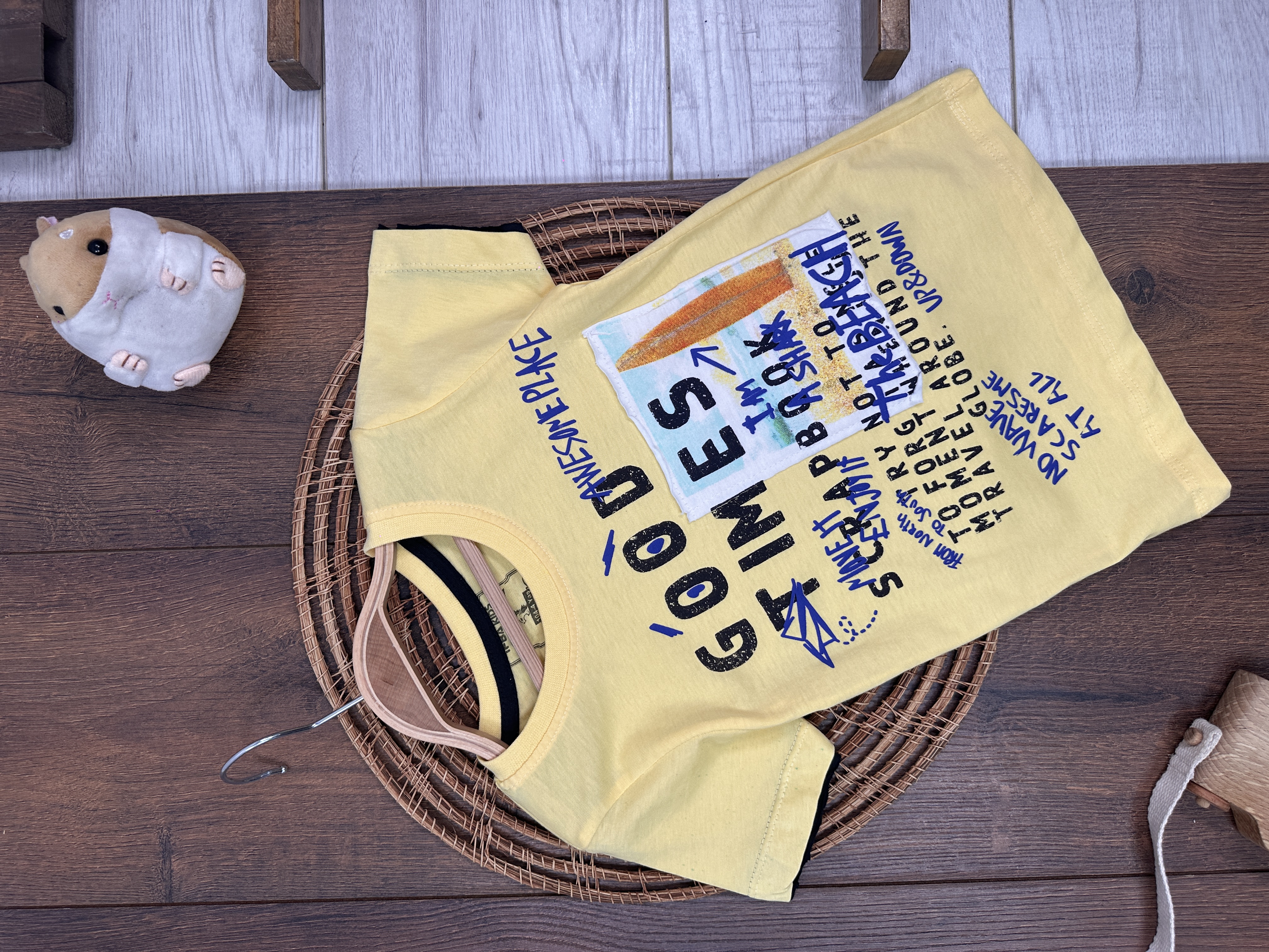SARI KISA KOLLU ERKEK PAMUKLU ÇOCUK & BEBEK TSHIRT