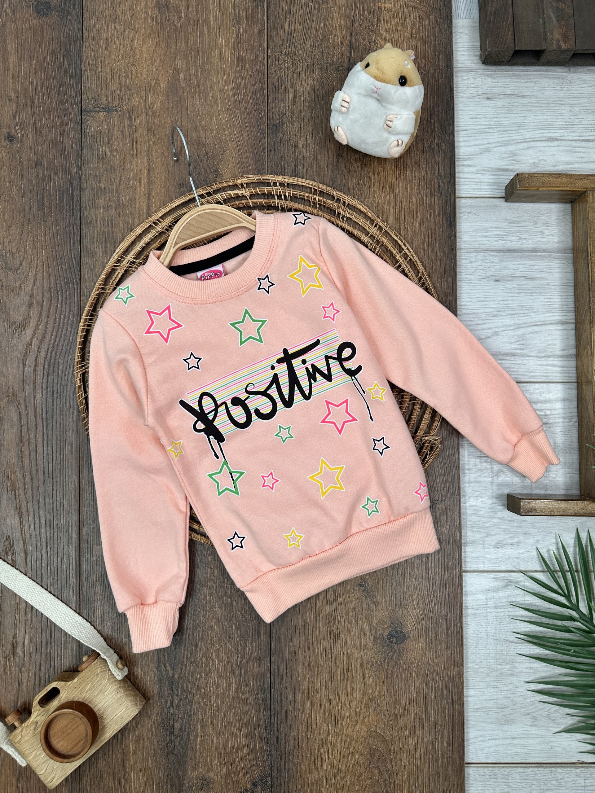 PEMBE RENK POSİTİVE YILDIZ DESENLI MEVSİMLİK SWEATSHIRT