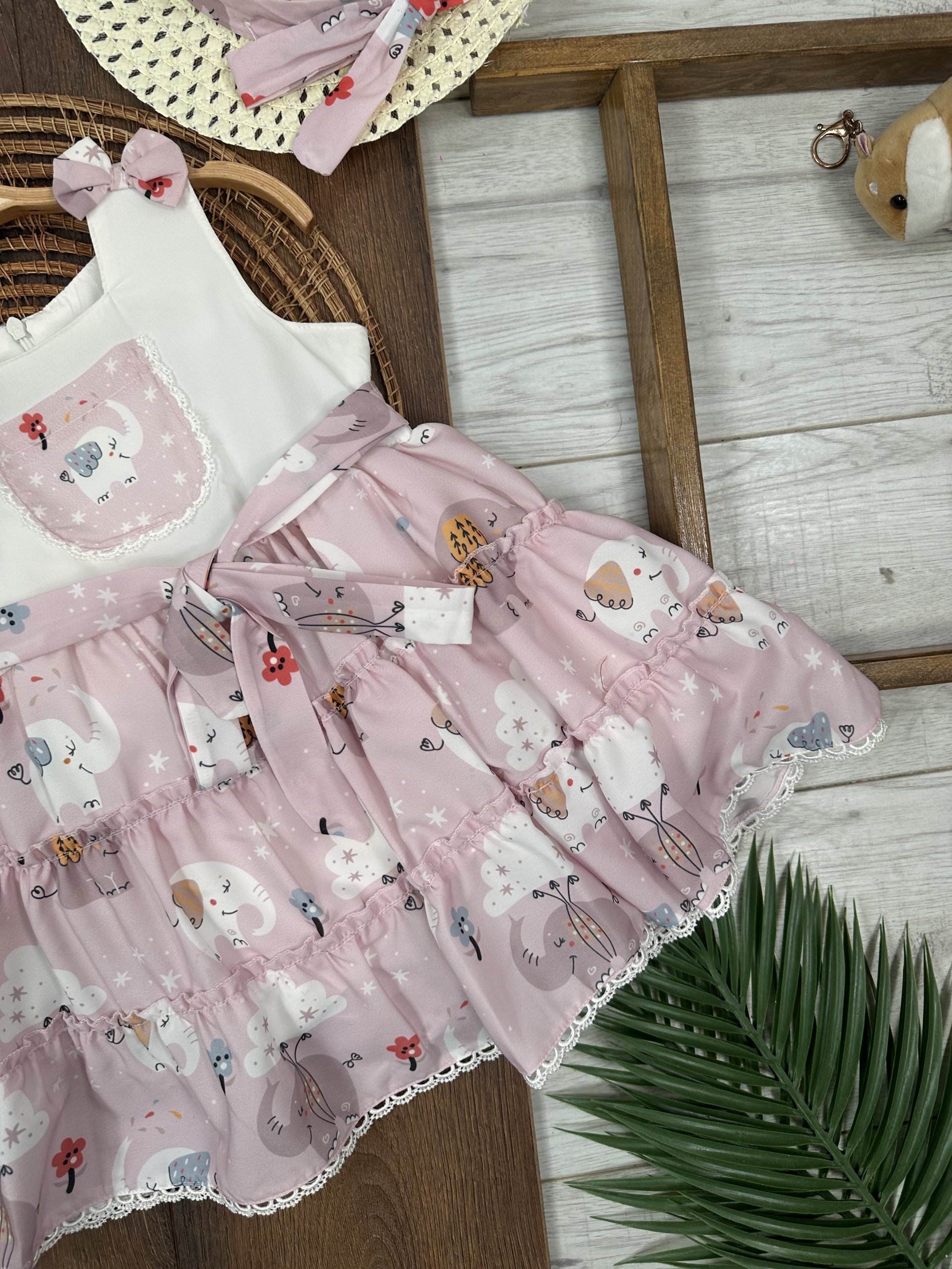 PEMBE ASKILI ŞAPKALI KIZ ÇOCUK & BEBEK ELBİSE