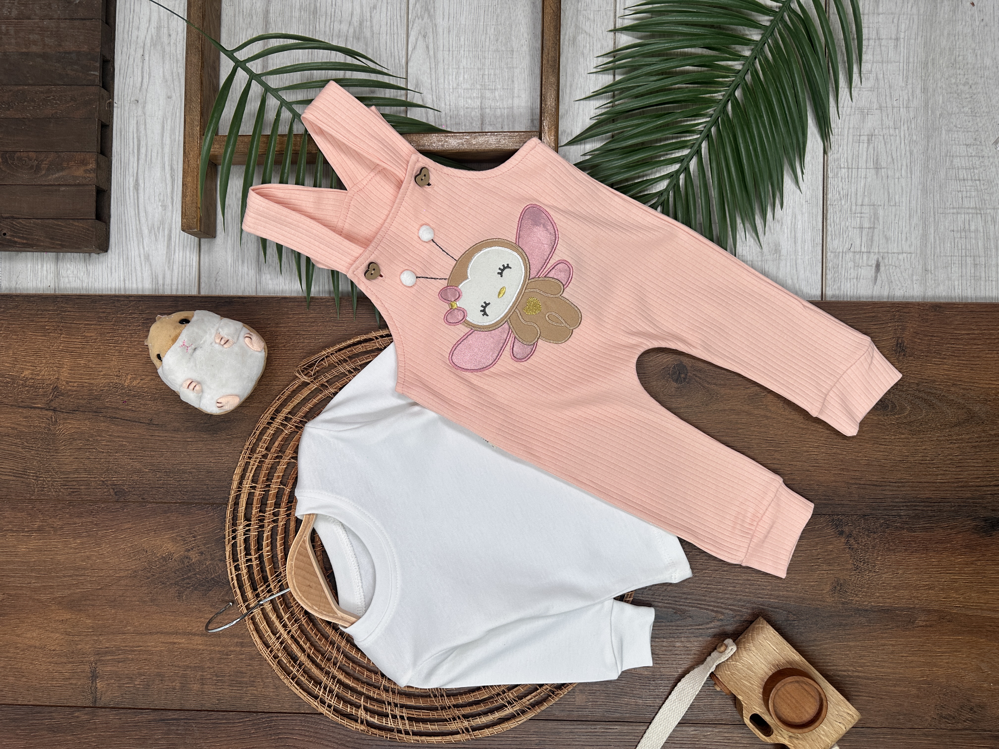 Pembe Renk Kız Bebek & Çocuk Pamuklu 2 Parça Tulum