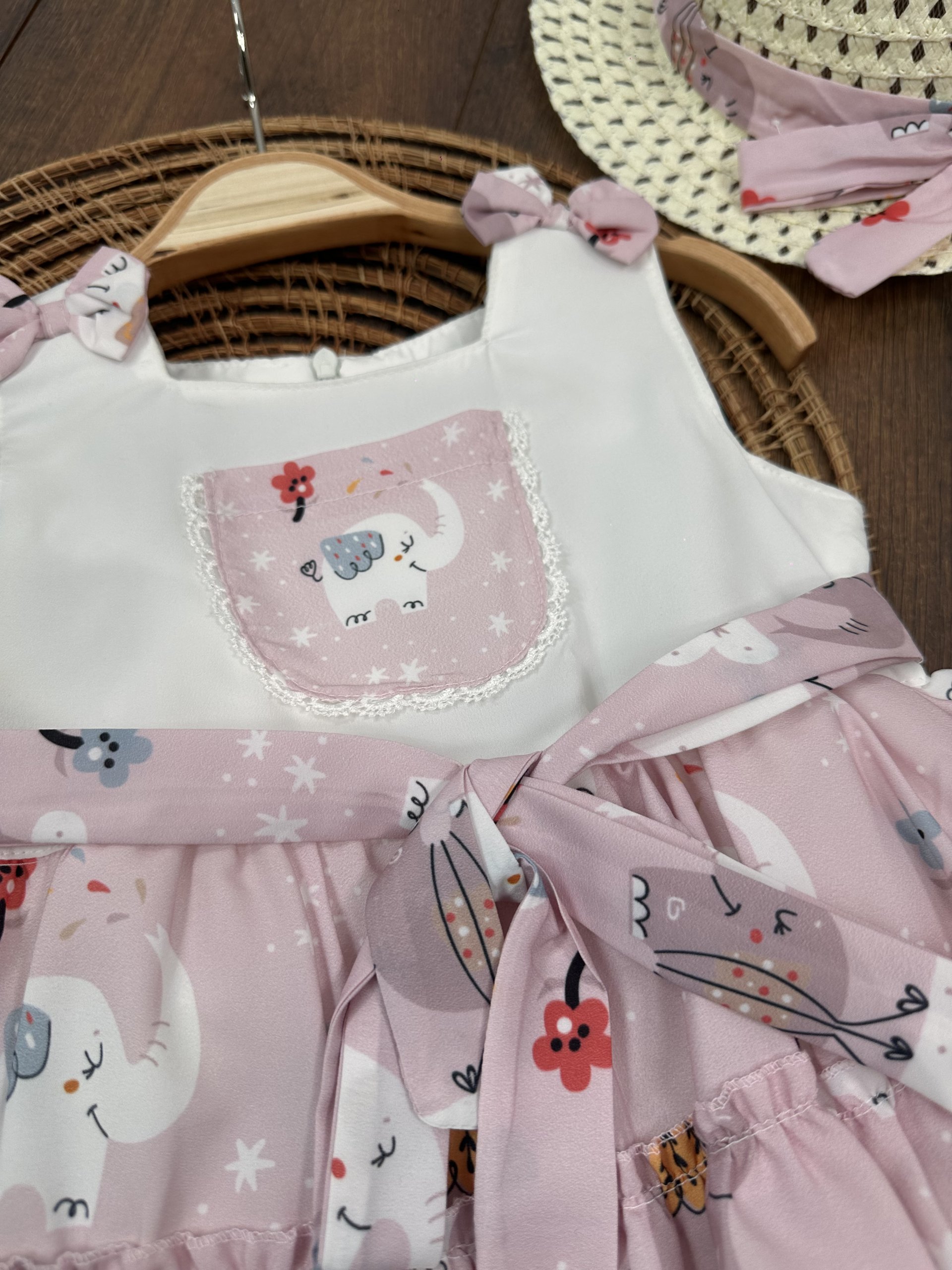 PEMBE ASKILI ŞAPKALI KIZ ÇOCUK & BEBEK ELBİSE