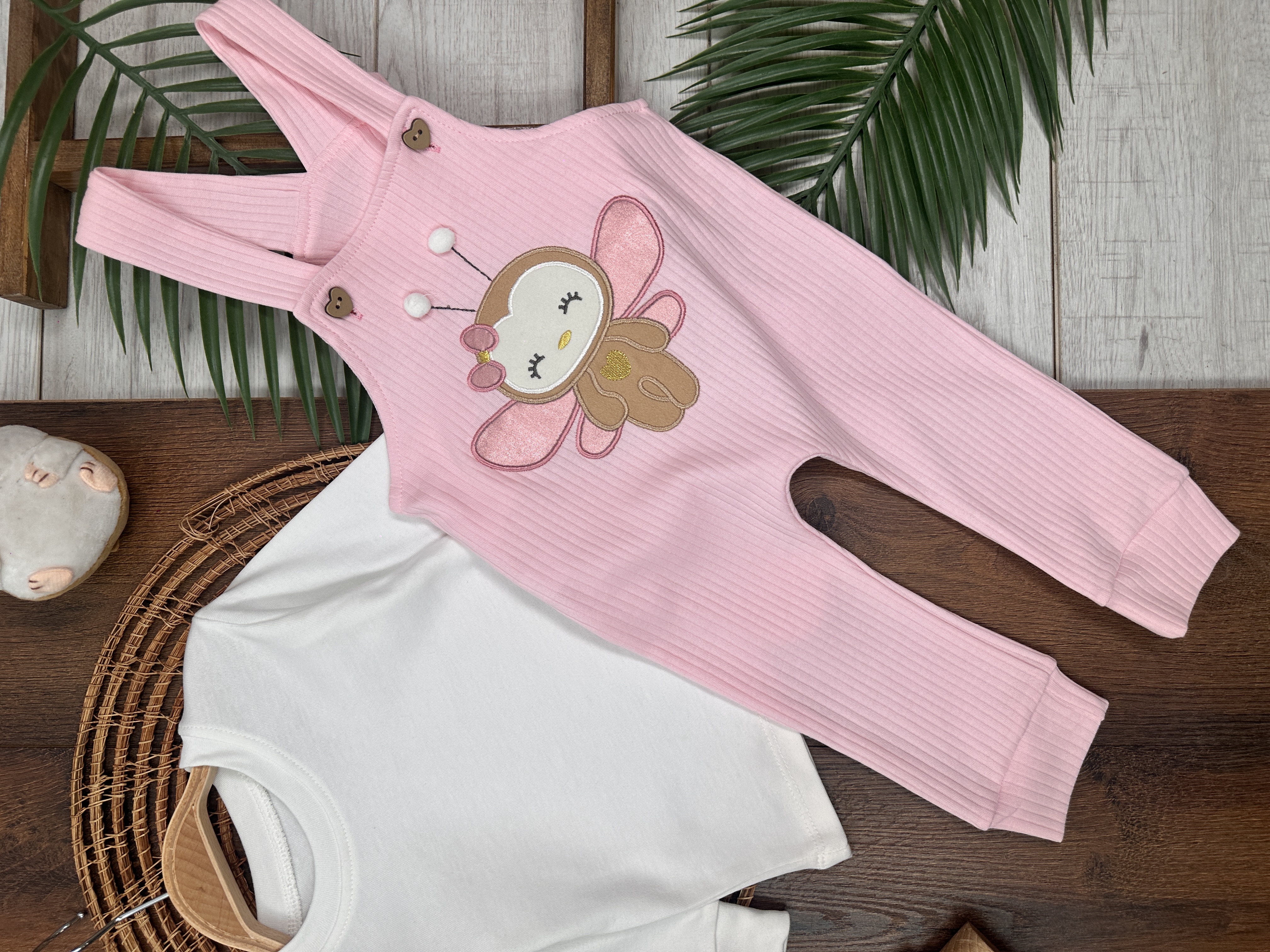 Toz Pembe Renk Kız Bebek & Çocuk Pamuklu 2 Parça Tulum