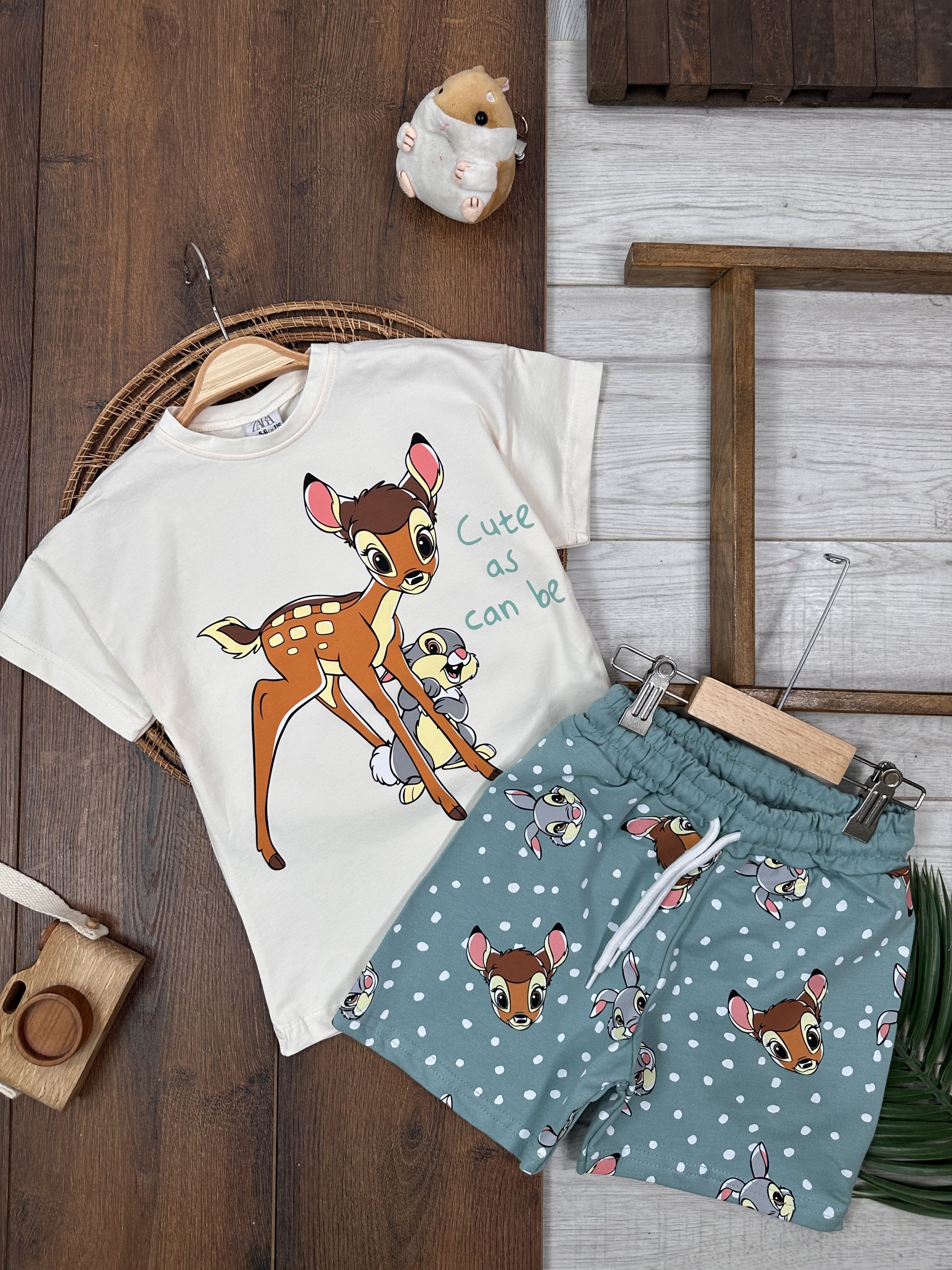 Yazlık Pamuklu Bambi Desenli Kiz Bebek 2li Takım