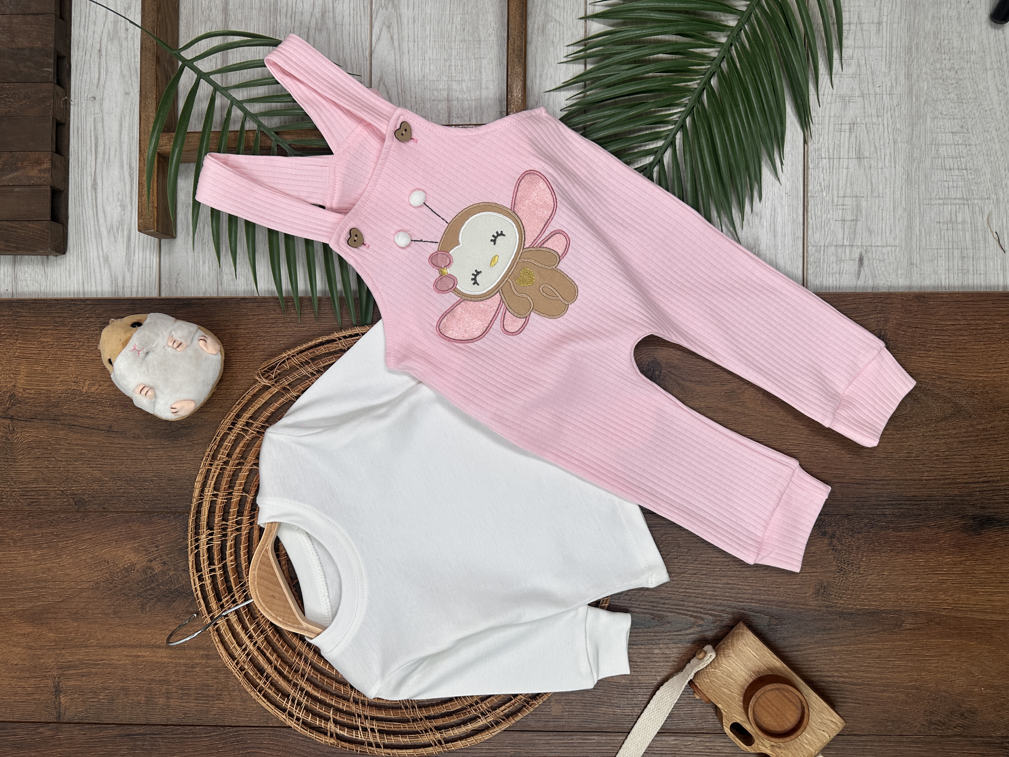 Toz Pembe Renk Kız Bebek & Çocuk Pamuklu 2 Parça Tulum