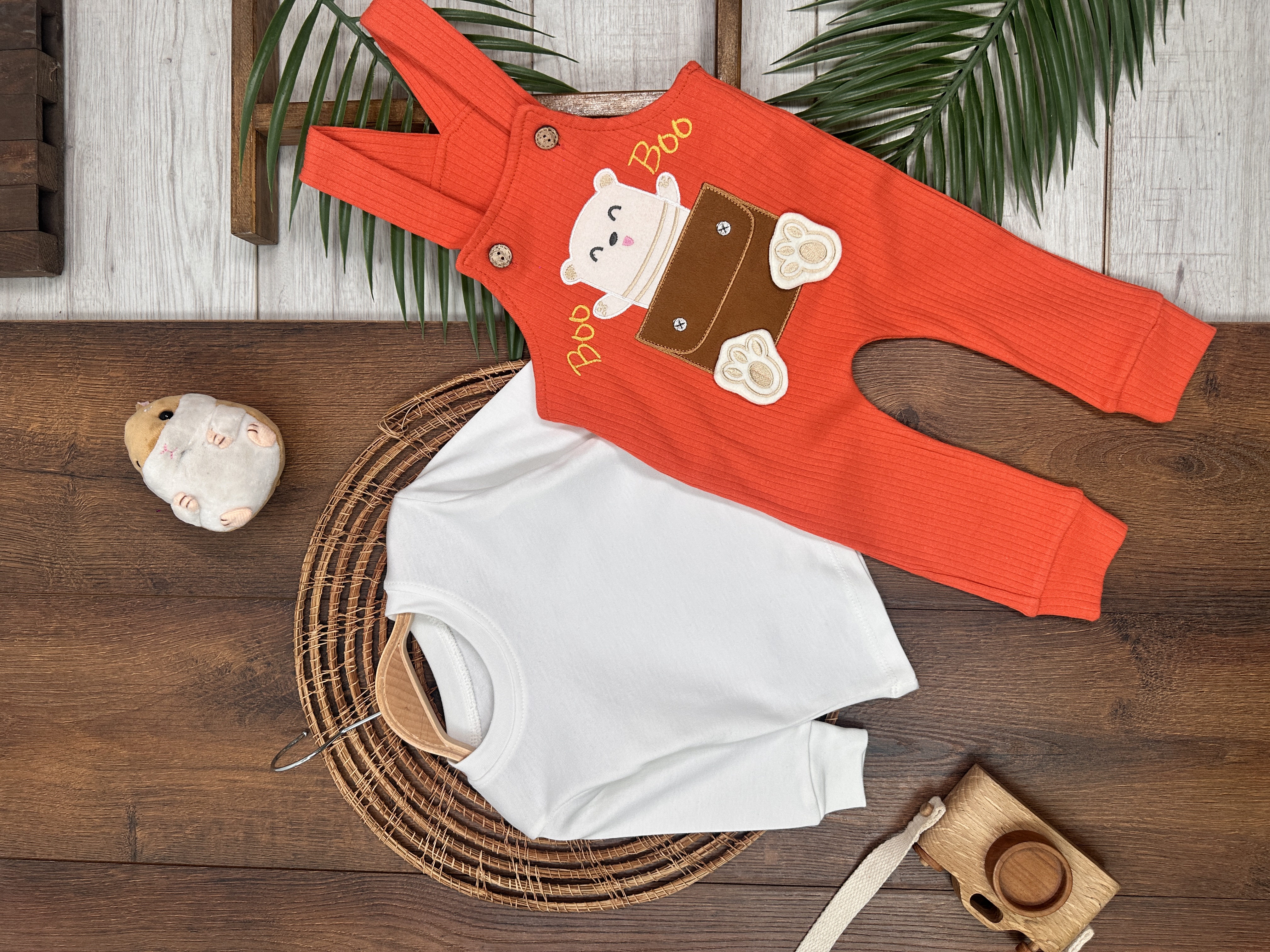 Turuncu Renk Erkek Bebek & Çocuk Pamuklu 2 Parça Tulum