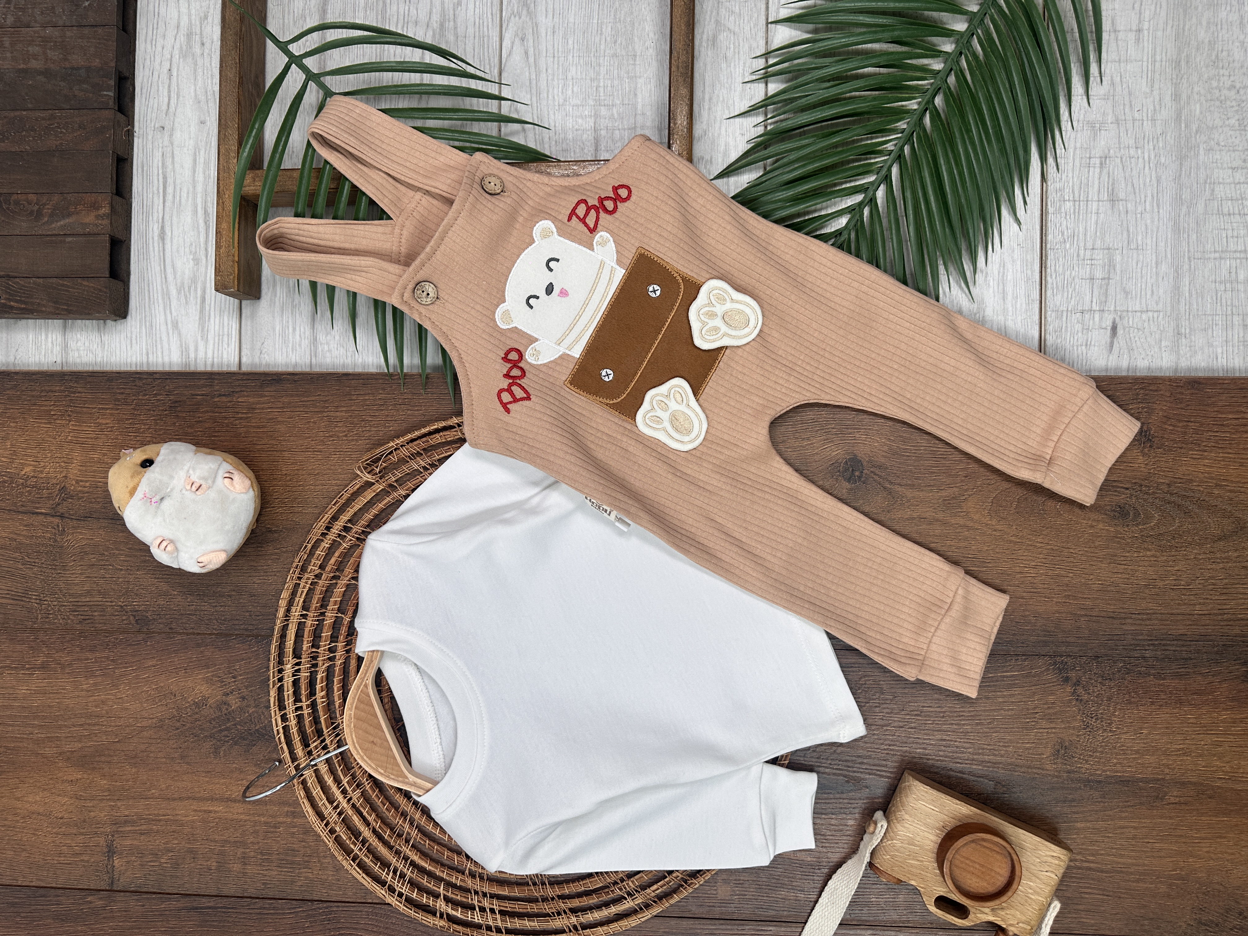 Kahverengi Erkek Bebek & Çocuk Pamuklu 2 Parça Tulum