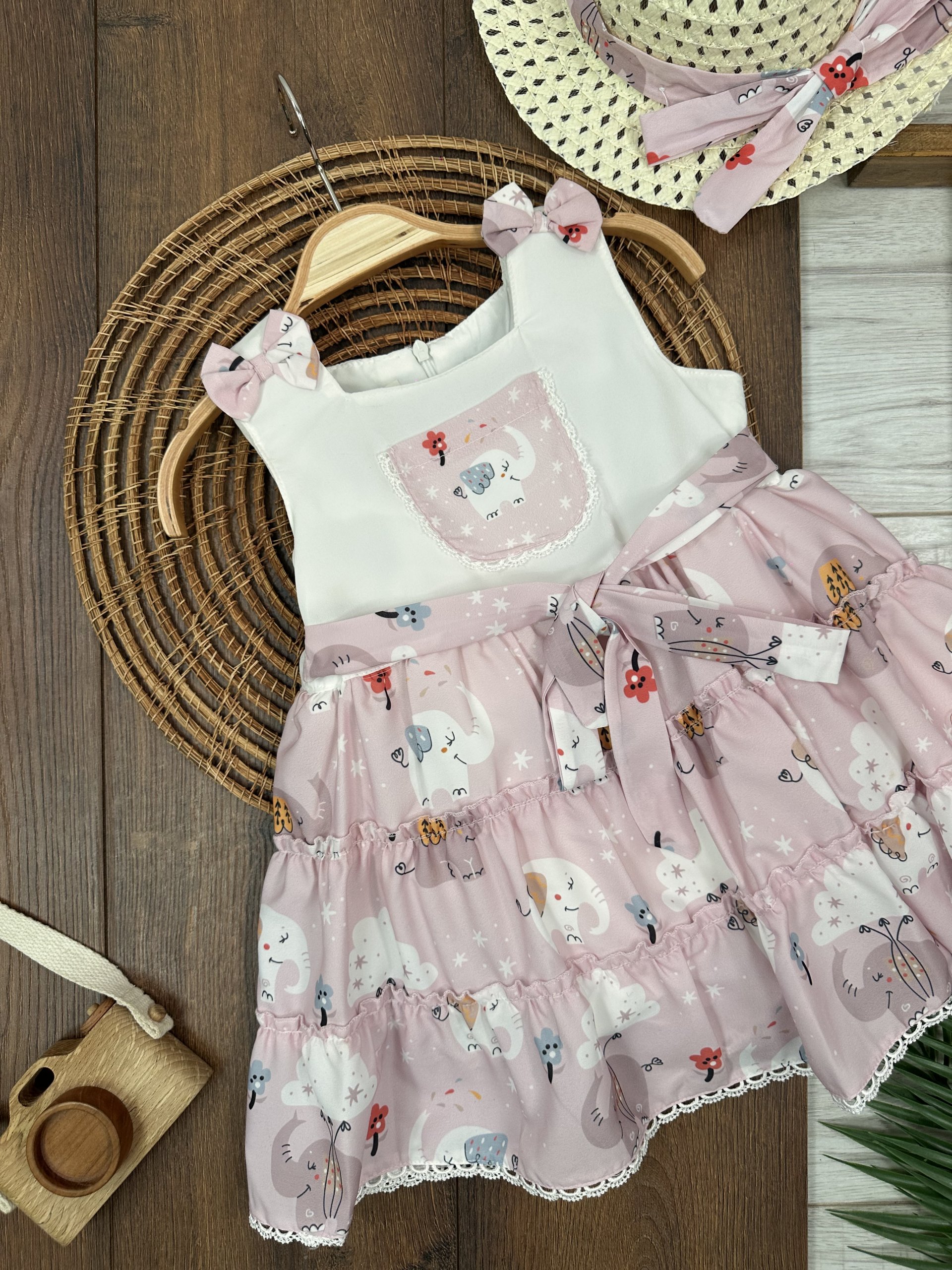 PEMBE ASKILI ŞAPKALI KIZ ÇOCUK & BEBEK ELBİSE
