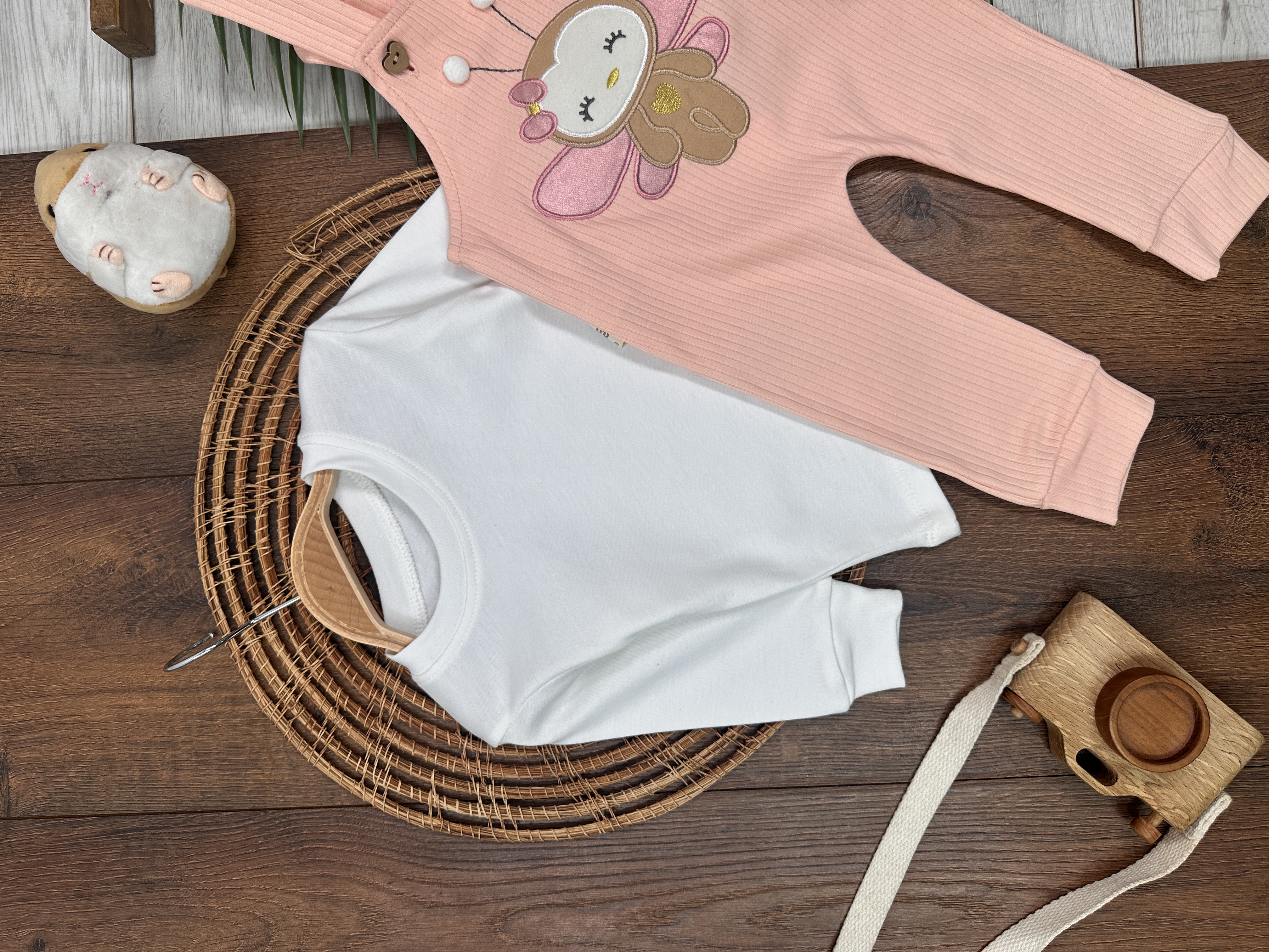 Pembe Renk Kız Bebek & Çocuk Pamuklu 2 Parça Tulum