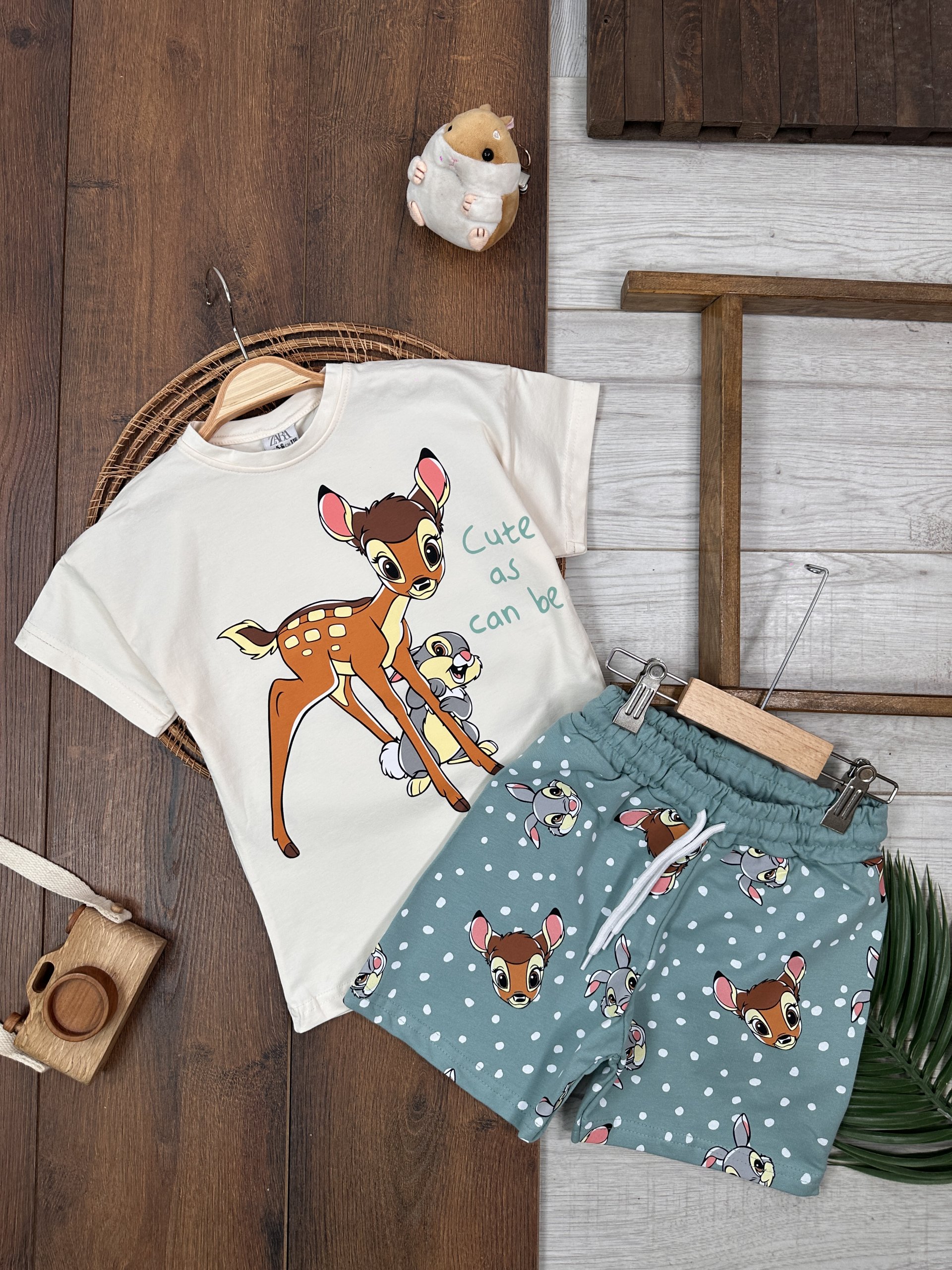 Yazlık Pamuklu Bambi Desenli Kiz Bebek 2li Takım