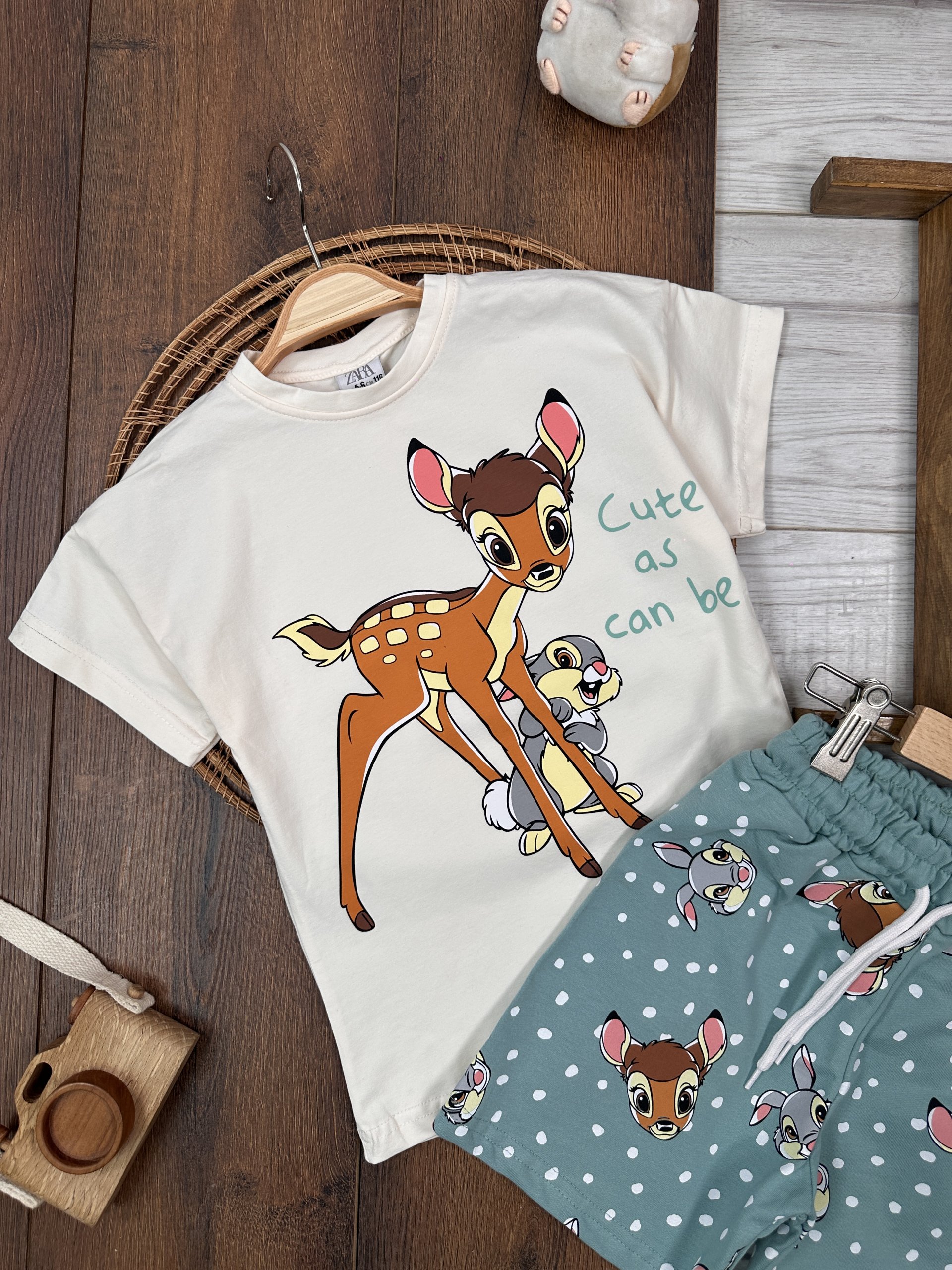 Yazlık Pamuklu Bambi Desenli Kiz Bebek 2li Takım