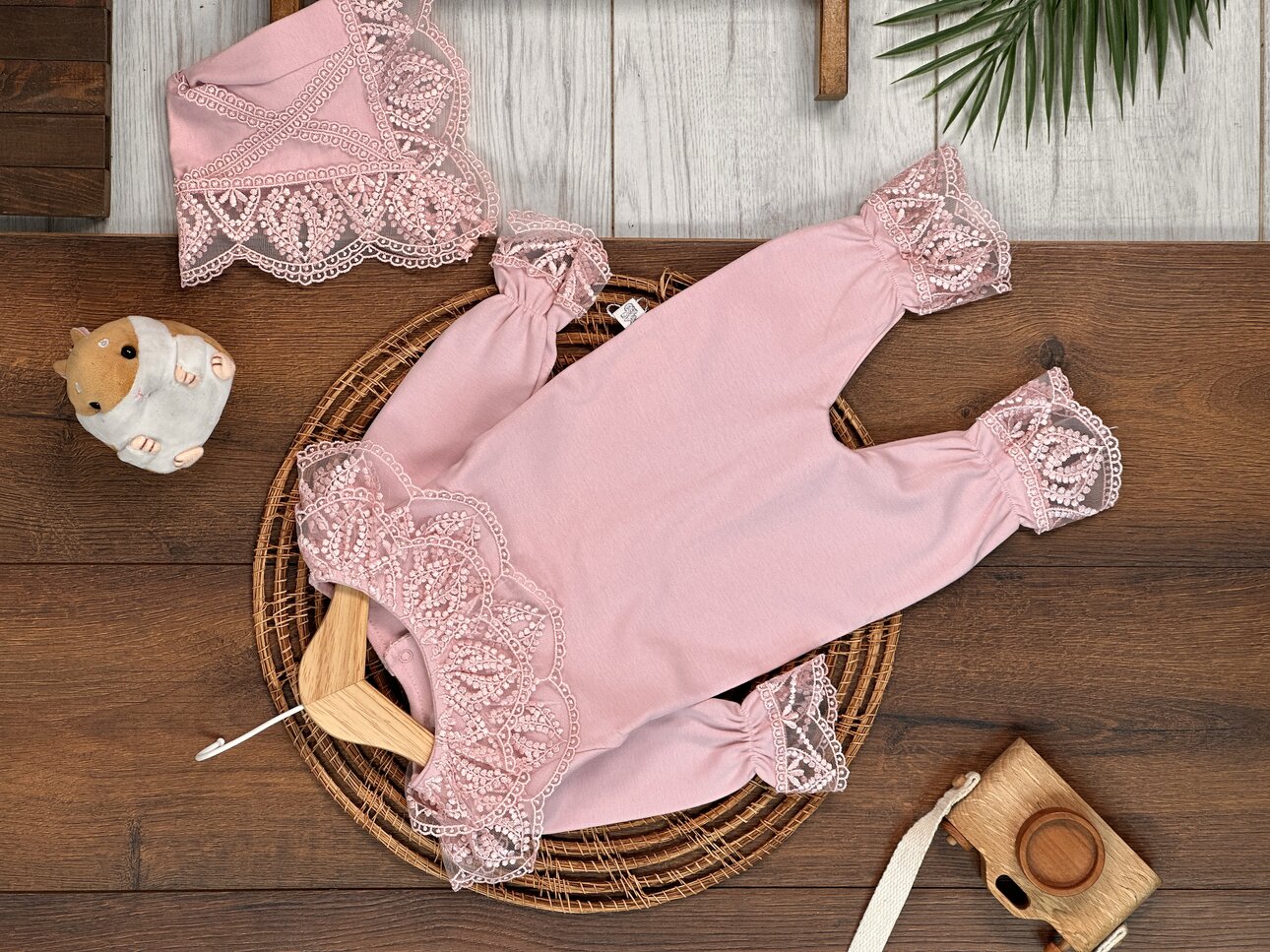 Mevsimlik Pamuklu Dantelli Bebek Kız 2 Parça Tulum