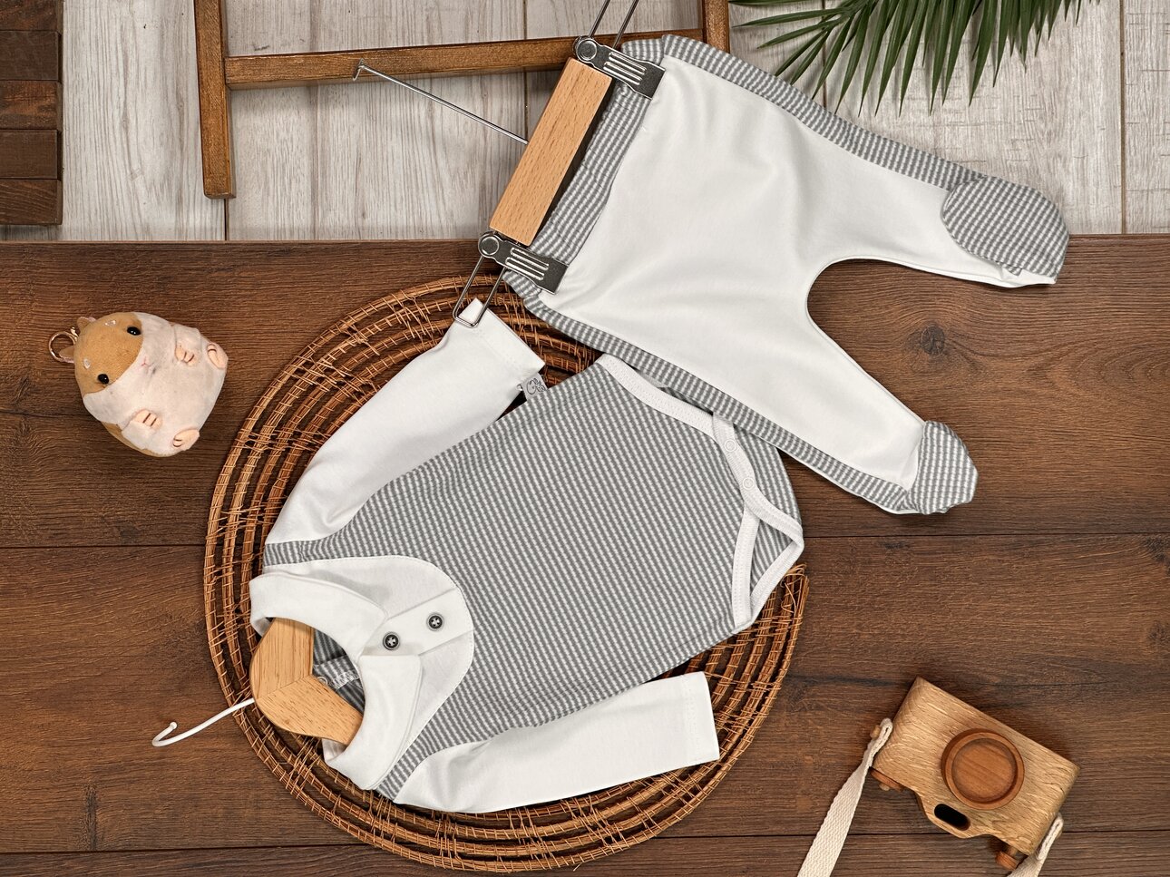 Kışlık Pamuklu Çizgili Erkek Bebek 2li Takım
