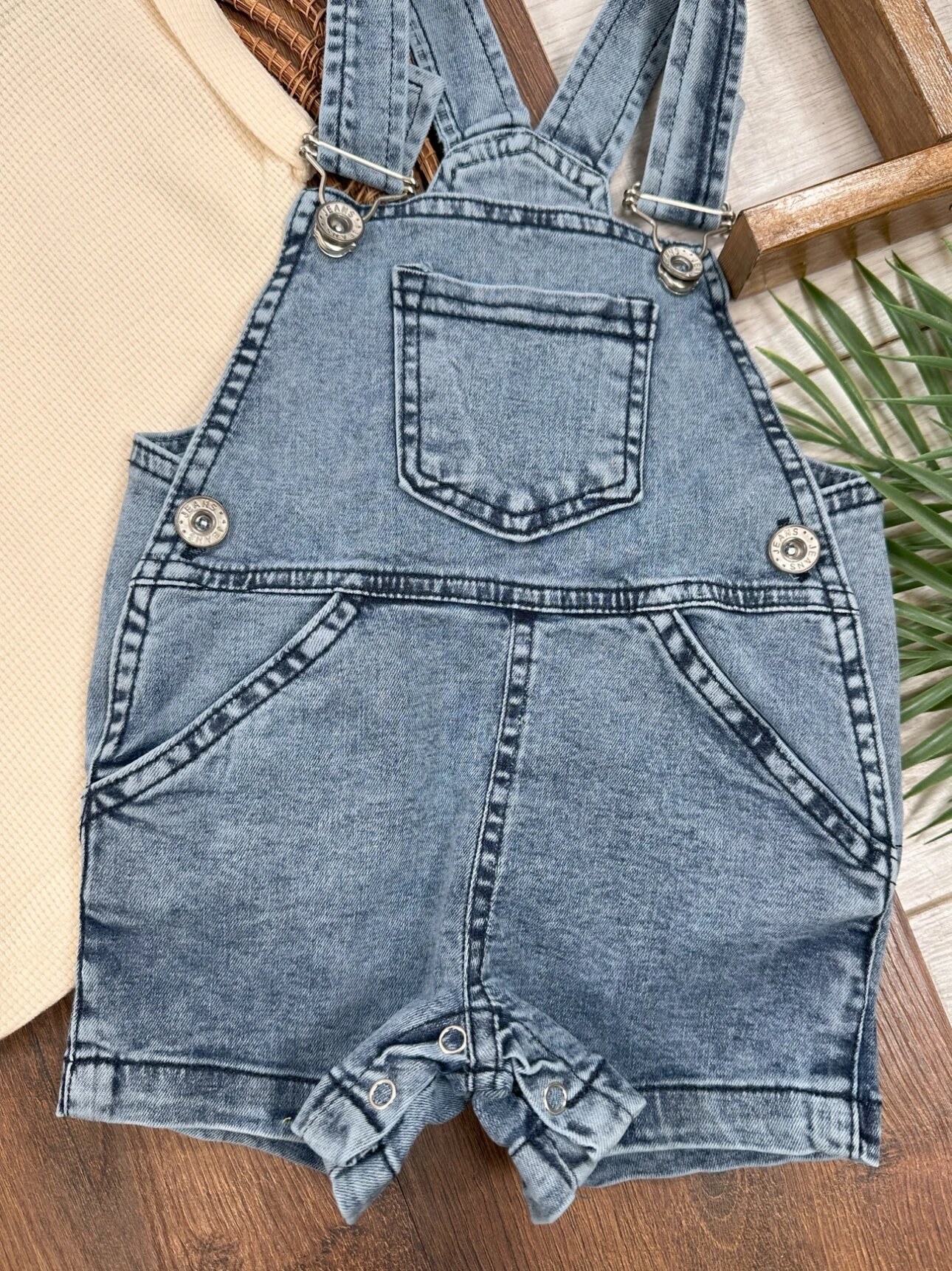 Yazlık Pamuklu Denim Tulumlu Şapkalı Erkek Bebek 3lu Takım
