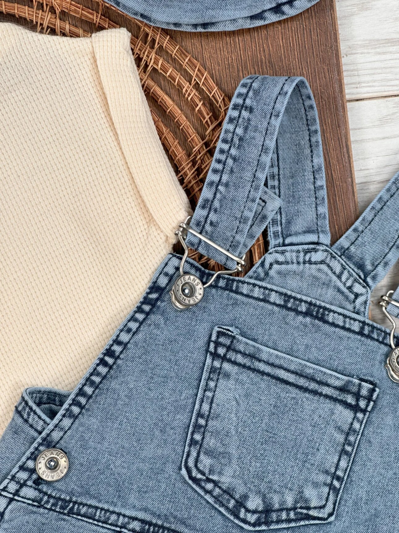 Yazlık Pamuklu Denim Tulumlu Şapkalı Erkek Bebek 3lu Takım