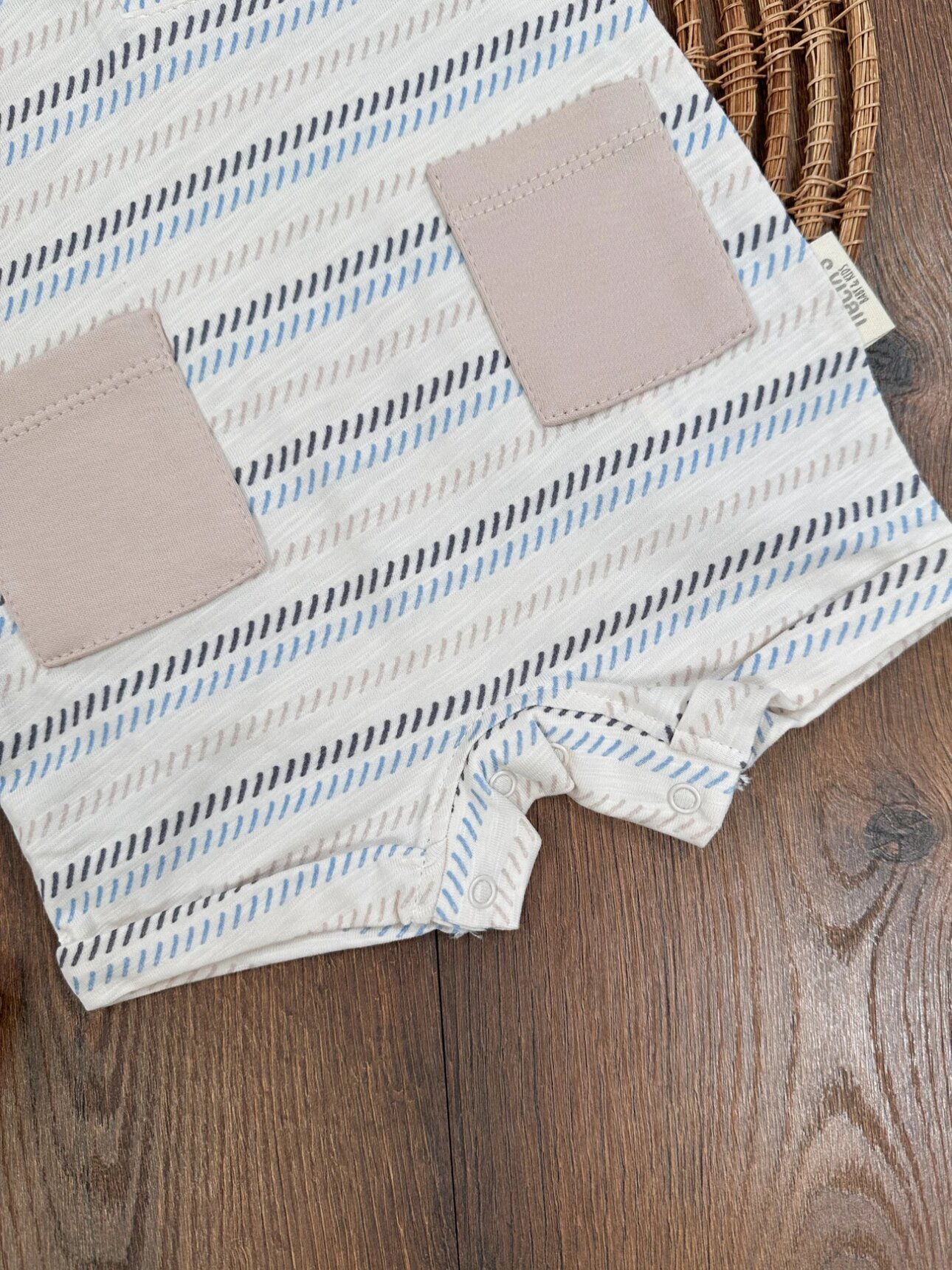 Yüksek Kalite Pamuk Kumaş Yazlık Pamuklu Çizgili Polo Yaka Erkek Bebek Tulum