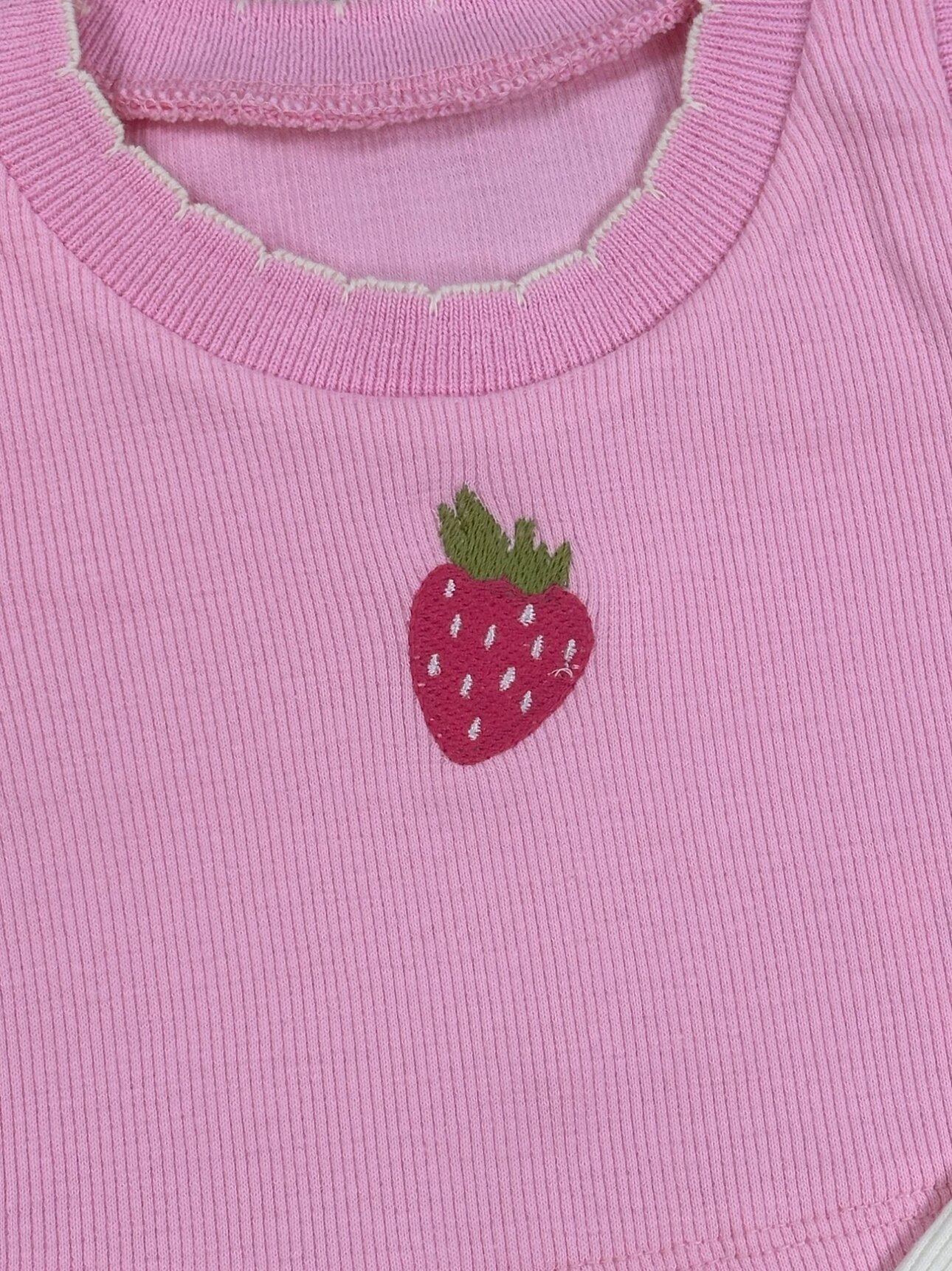 Yazlık Pamuklu Çilek Desenli Kız Bebek 2li Takım