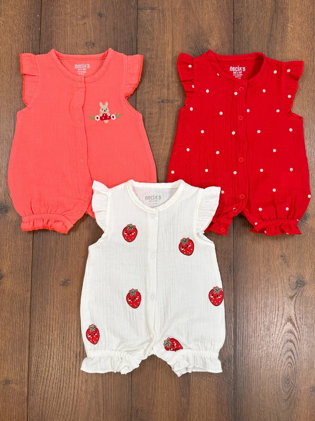3lu Muslin Kız Bebek Tulum Set